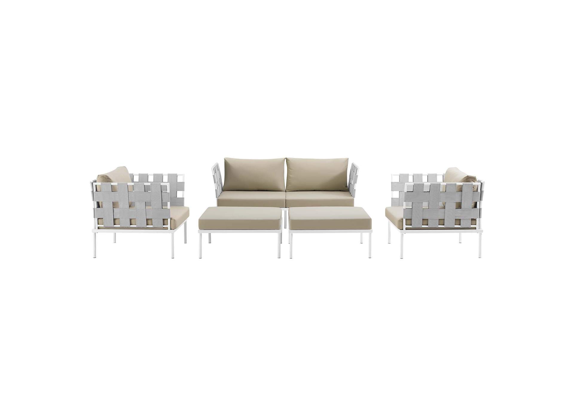 White Beige Harmony 5 Piece Outdoor Patio Aluminum Sectional Sofa Set,Modway