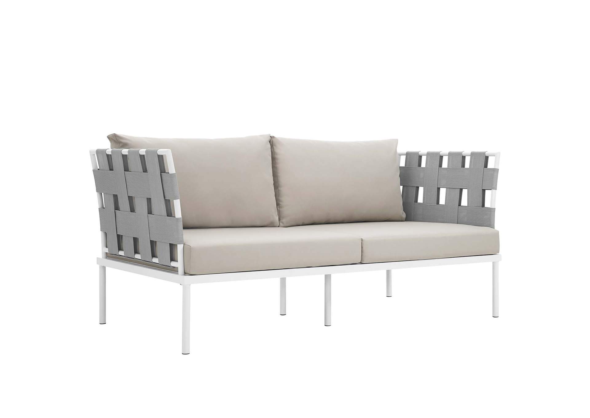 White Beige Harmony 5 Piece Outdoor Patio Aluminum Sectional Sofa Set,Modway