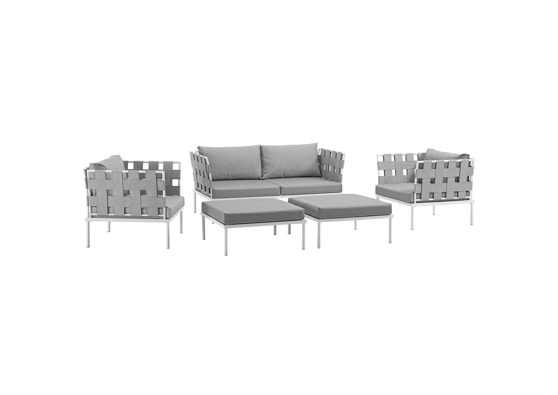 White Gray Harmony 5 Piece Outdoor Patio Aluminum Sectional Sofa Set,Modway