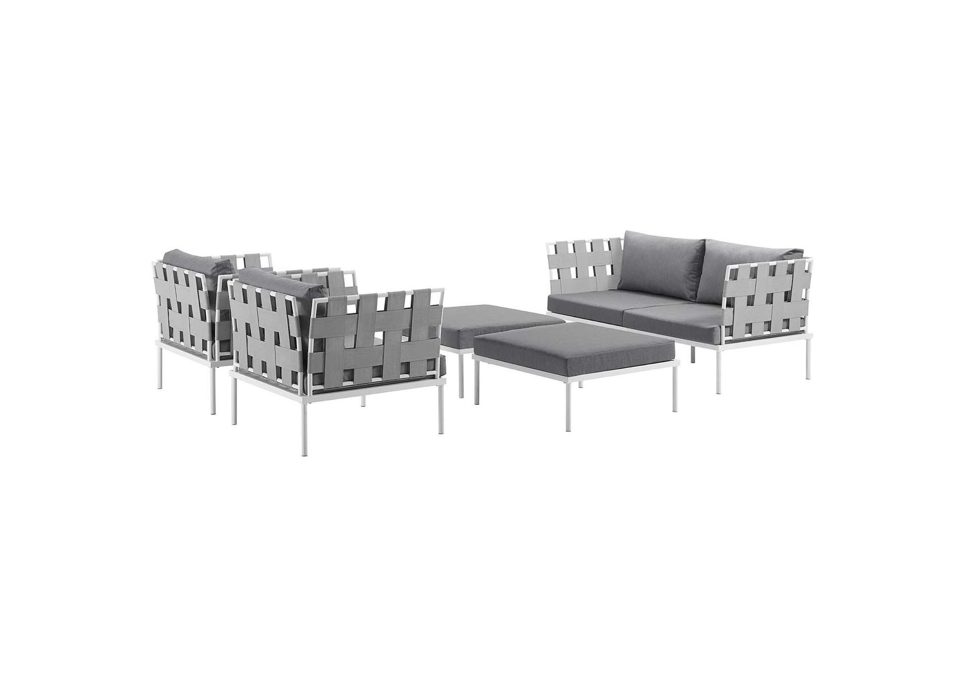 White Gray Harmony 5 Piece Outdoor Patio Aluminum Sectional Sofa Set,Modway