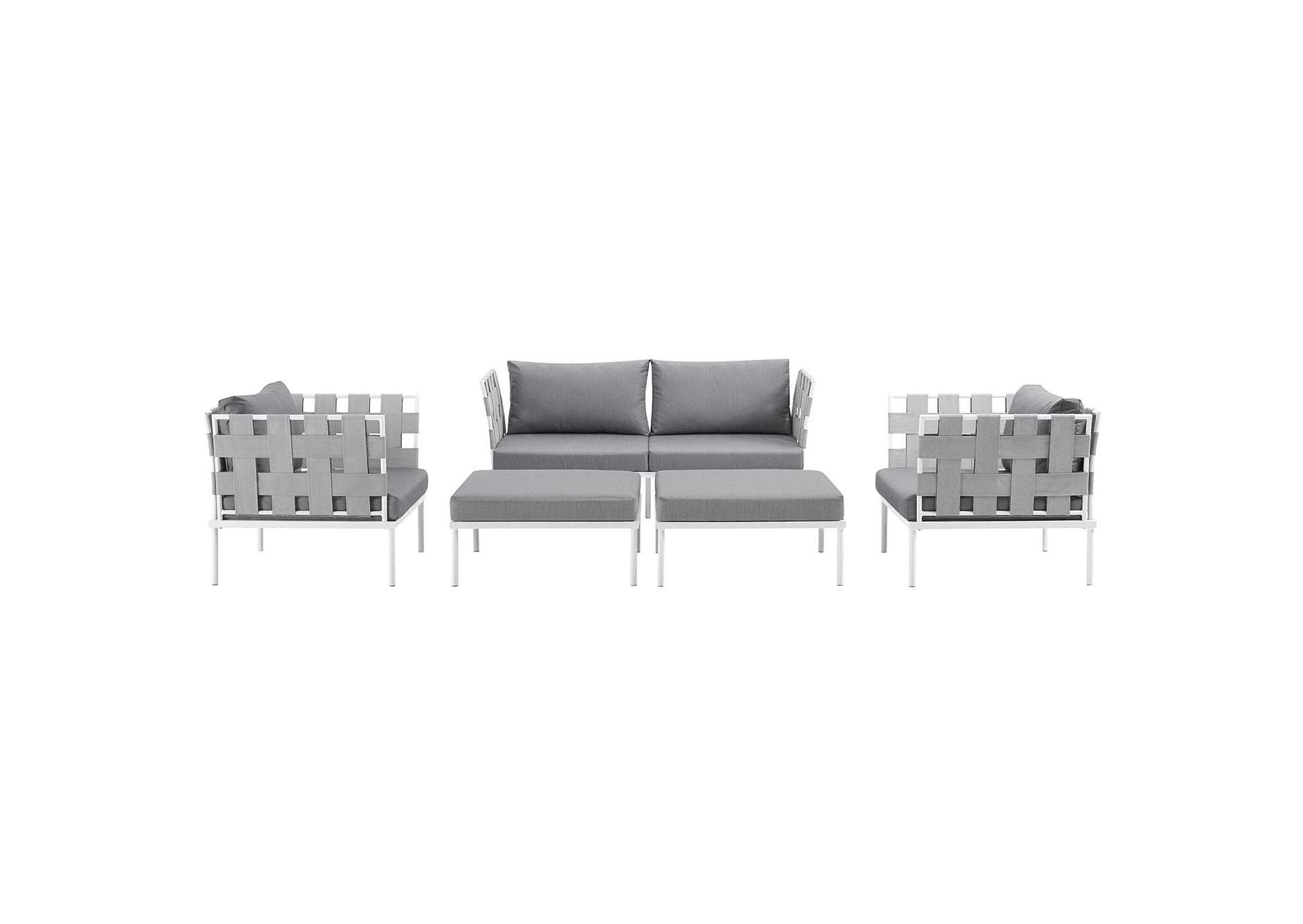 White Gray Harmony 5 Piece Outdoor Patio Aluminum Sectional Sofa Set,Modway