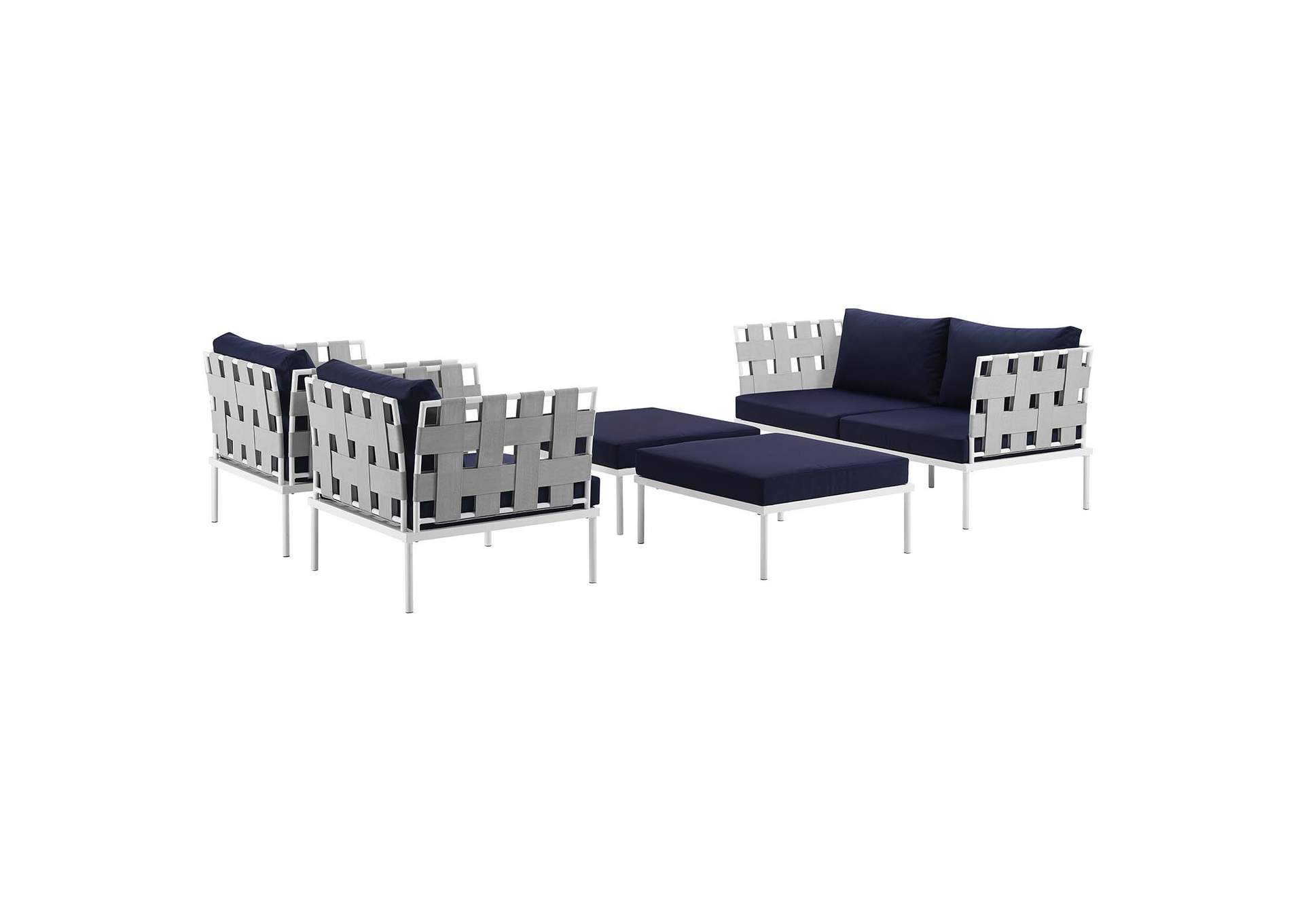 Harmony White Navy 5 Piece Outdoor Patio Aluminum Sectional Sofa Set,Modway