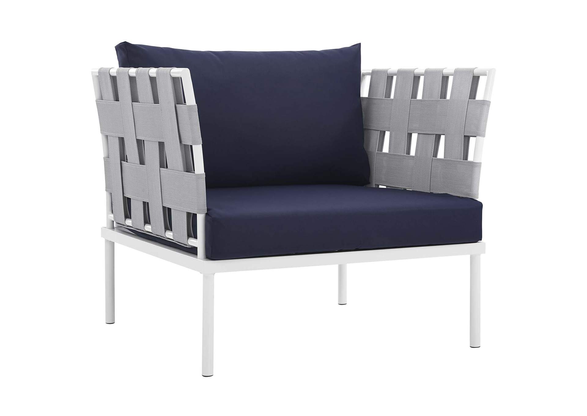 Harmony White Navy 5 Piece Outdoor Patio Aluminum Sectional Sofa Set,Modway