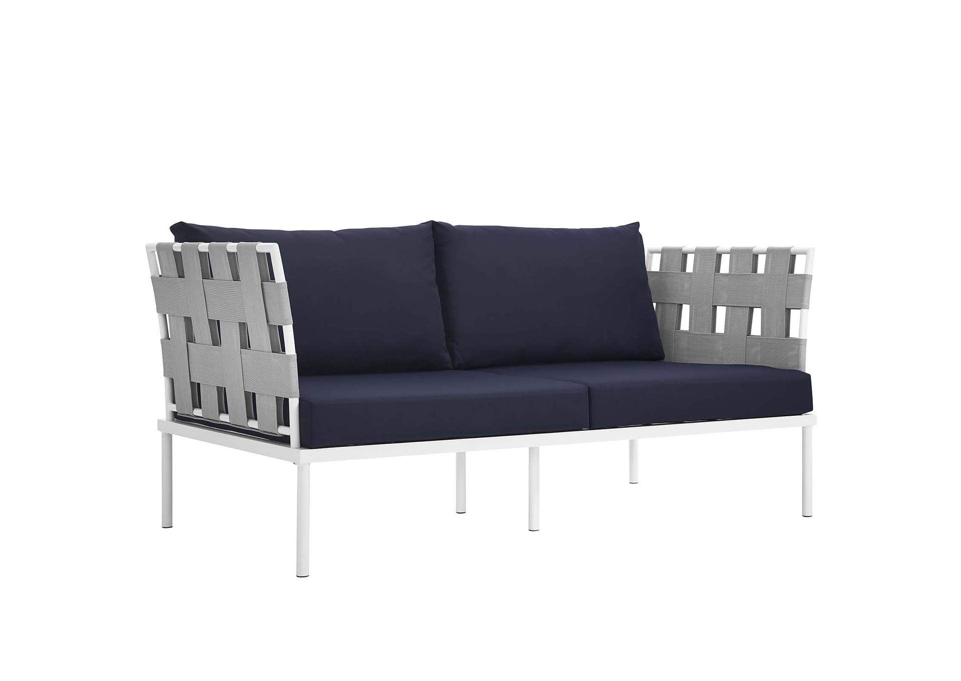 Harmony White Navy 5 Piece Outdoor Patio Aluminum Sectional Sofa Set,Modway