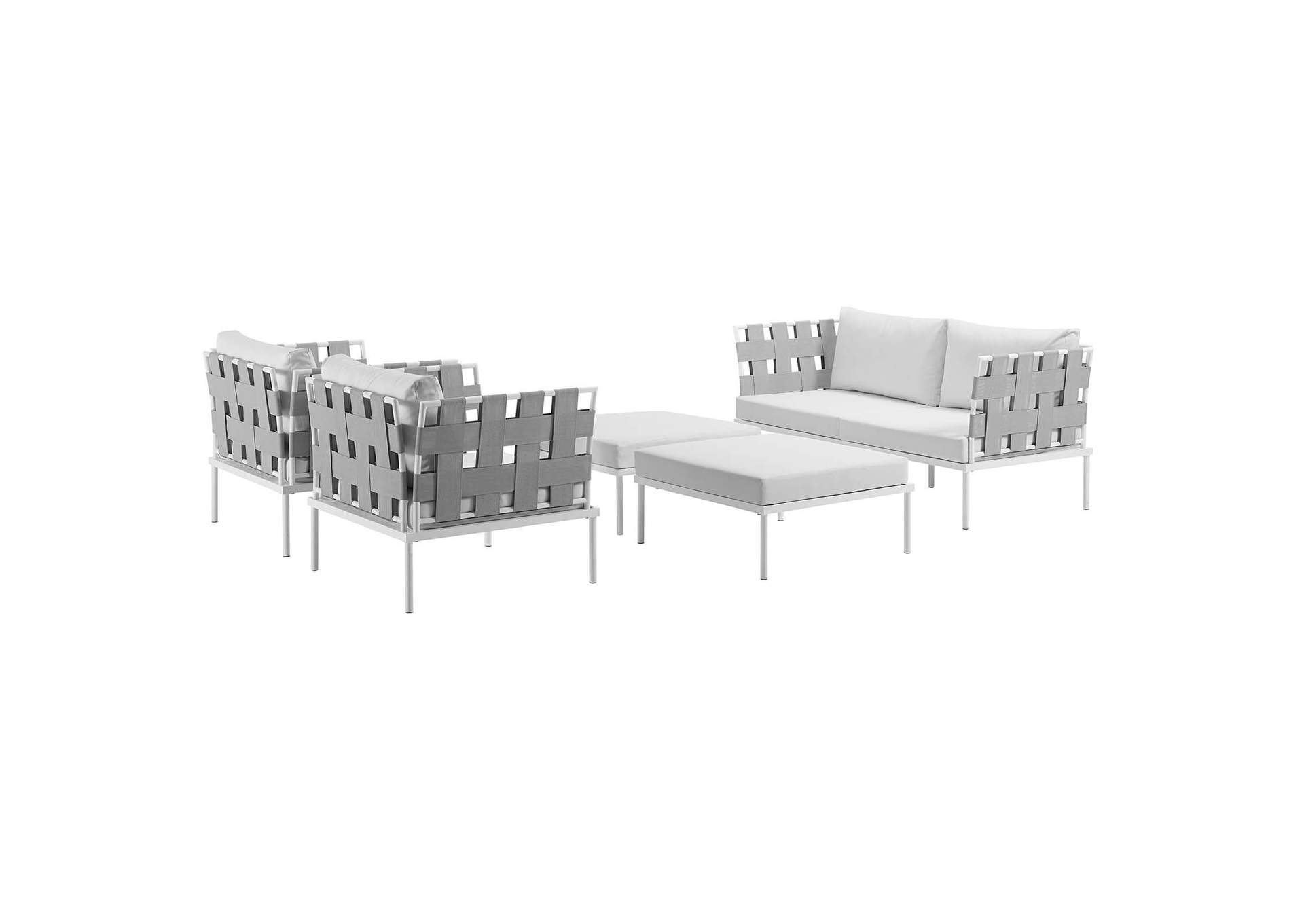 White White Harmony 5 Piece Outdoor Patio Aluminum Sectional Sofa Set,Modway