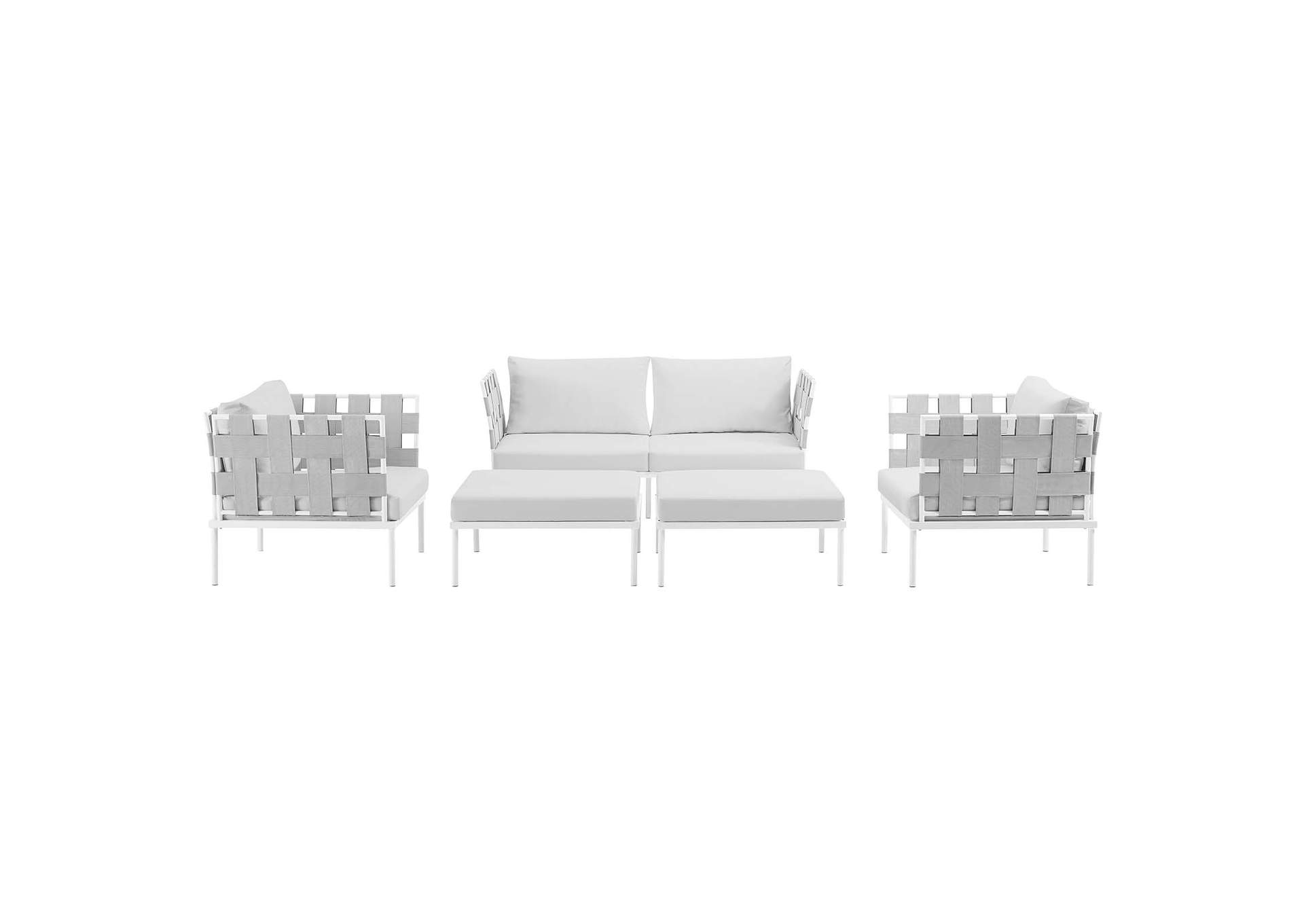 White White Harmony 5 Piece Outdoor Patio Aluminum Sectional Sofa Set,Modway
