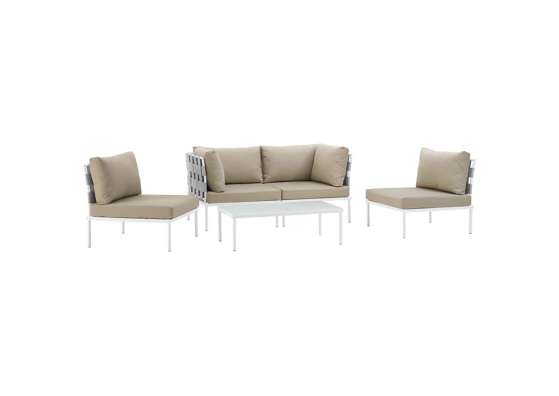 White Beige Harmony 5 Piece Outdoor Patio Aluminum Sectional Sofa Set,Modway