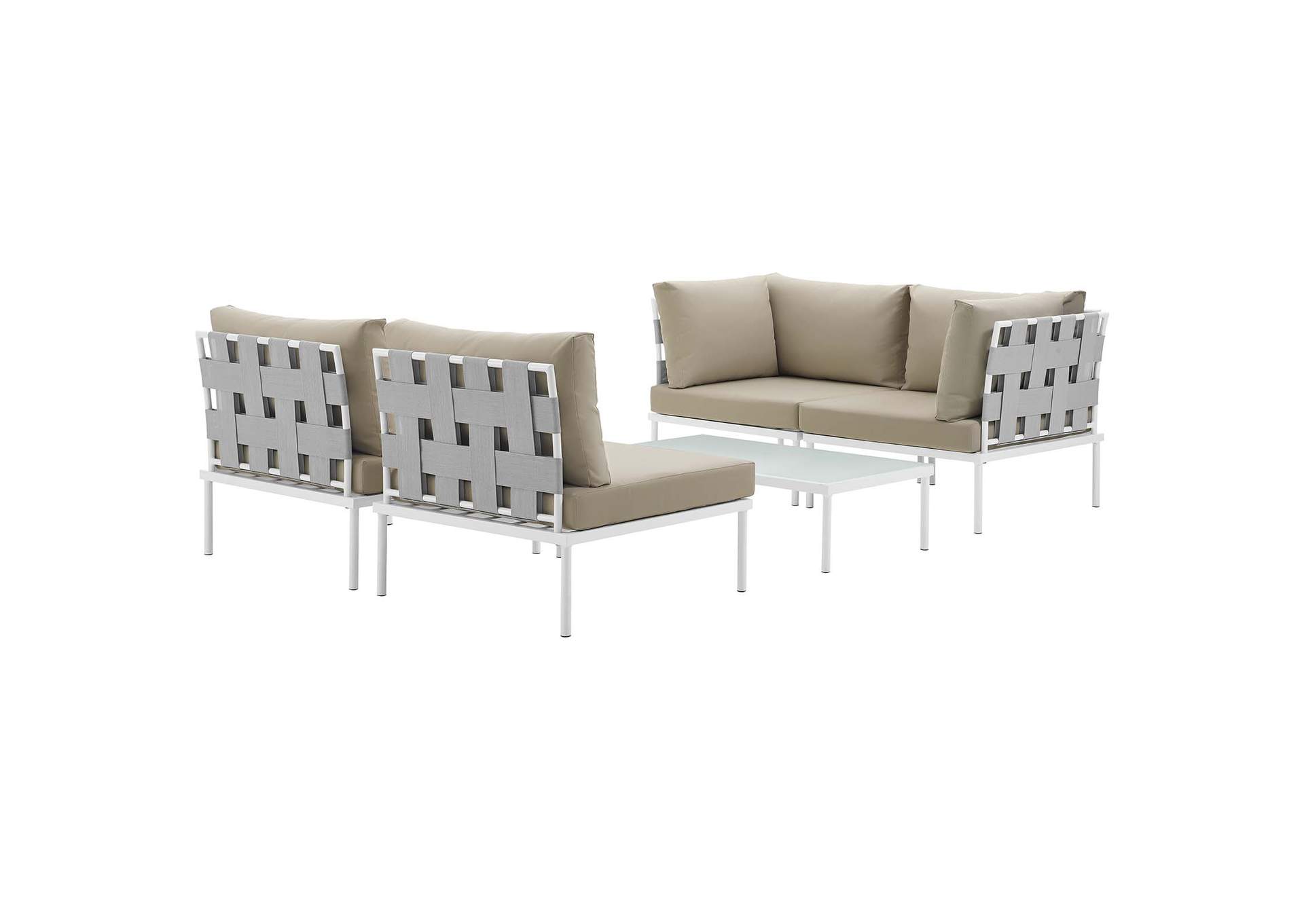 White Beige Harmony 5 Piece Outdoor Patio Aluminum Sectional Sofa Set,Modway
