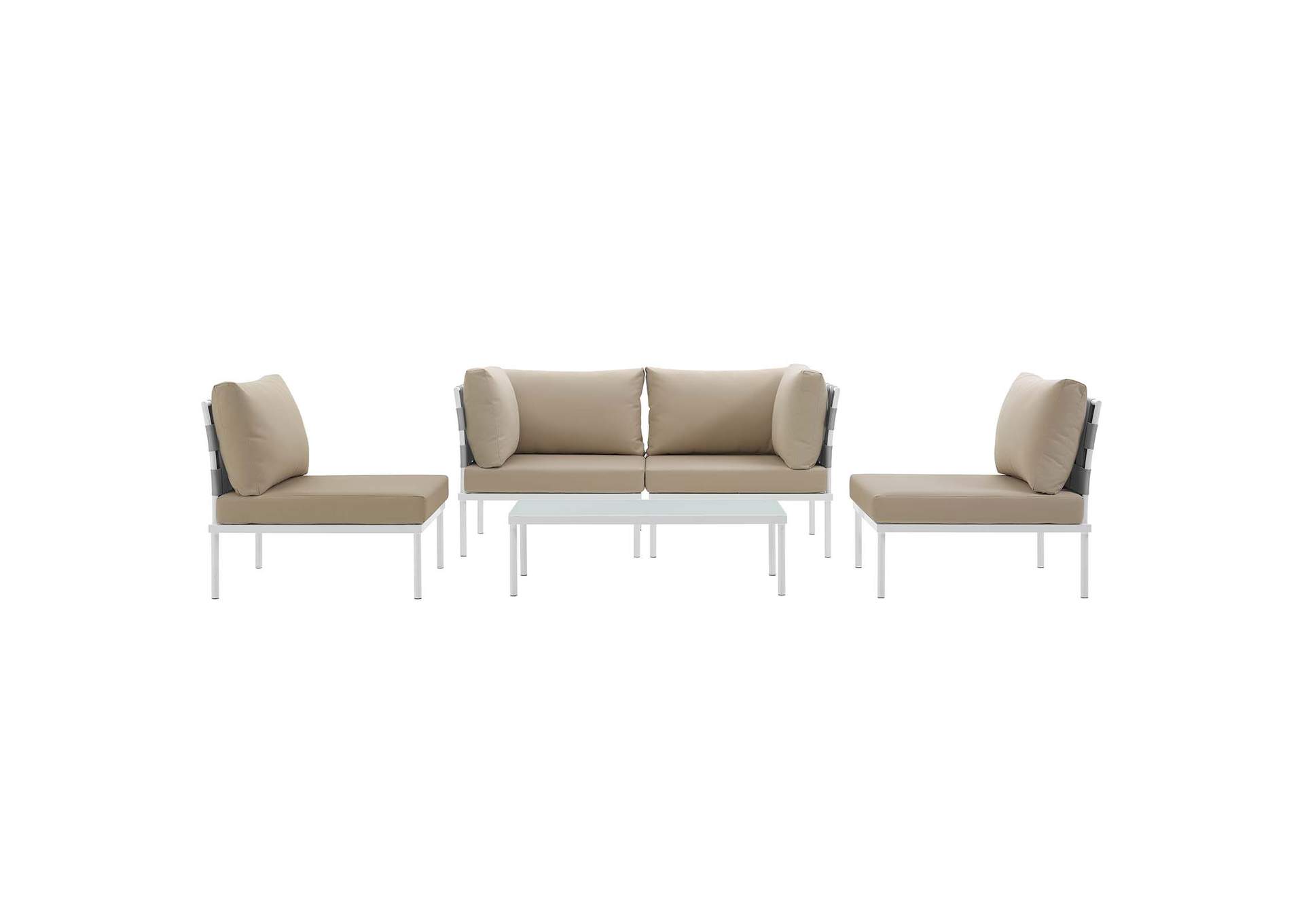 White Beige Harmony 5 Piece Outdoor Patio Aluminum Sectional Sofa Set,Modway