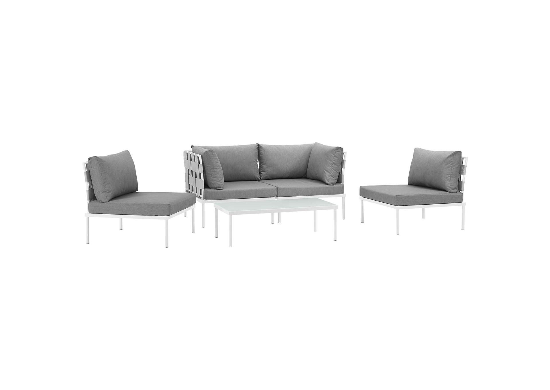 White Gray Harmony 5 Piece Outdoor Patio Aluminum Sectional Sofa Set,Modway
