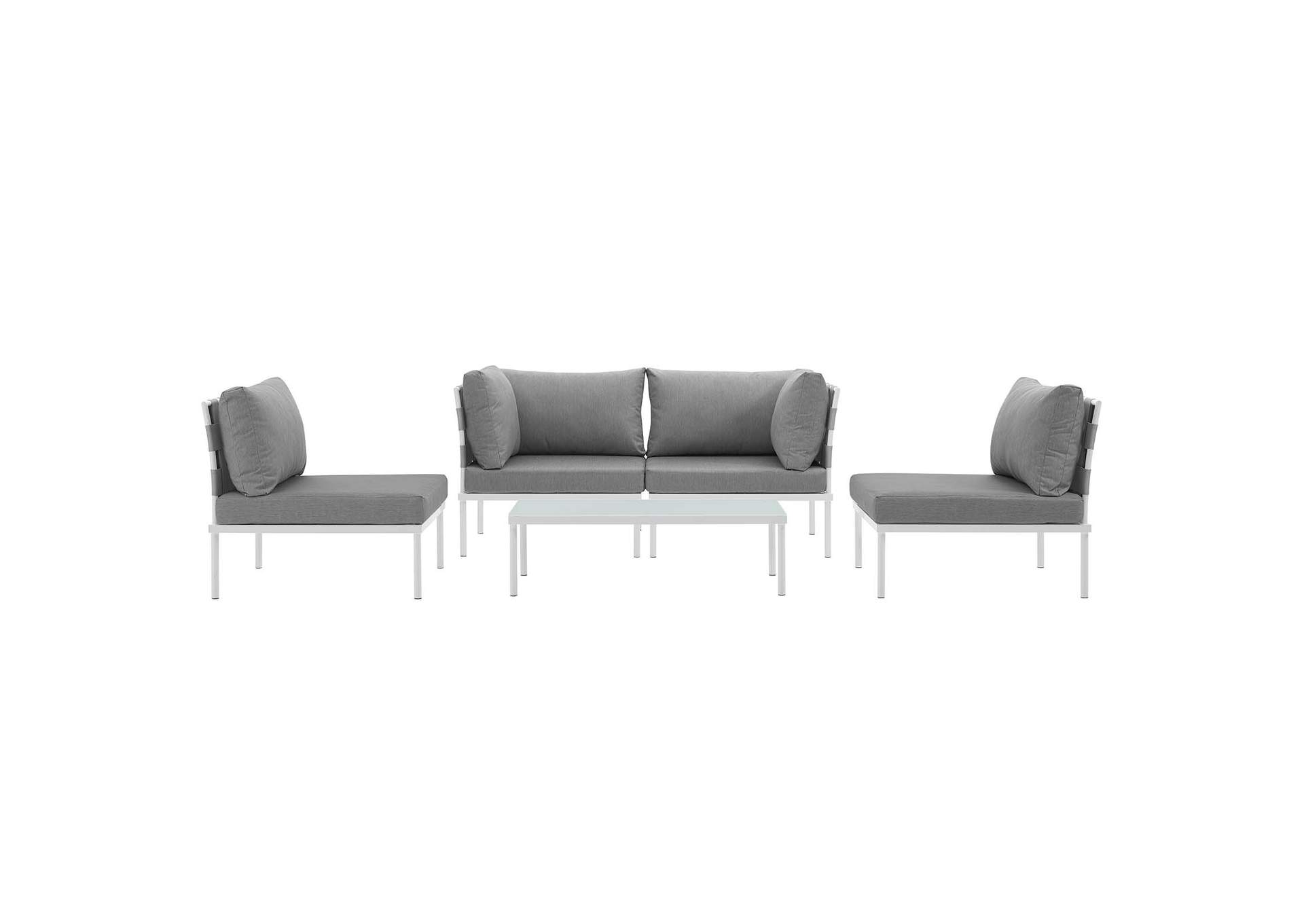 White Gray Harmony 5 Piece Outdoor Patio Aluminum Sectional Sofa Set,Modway