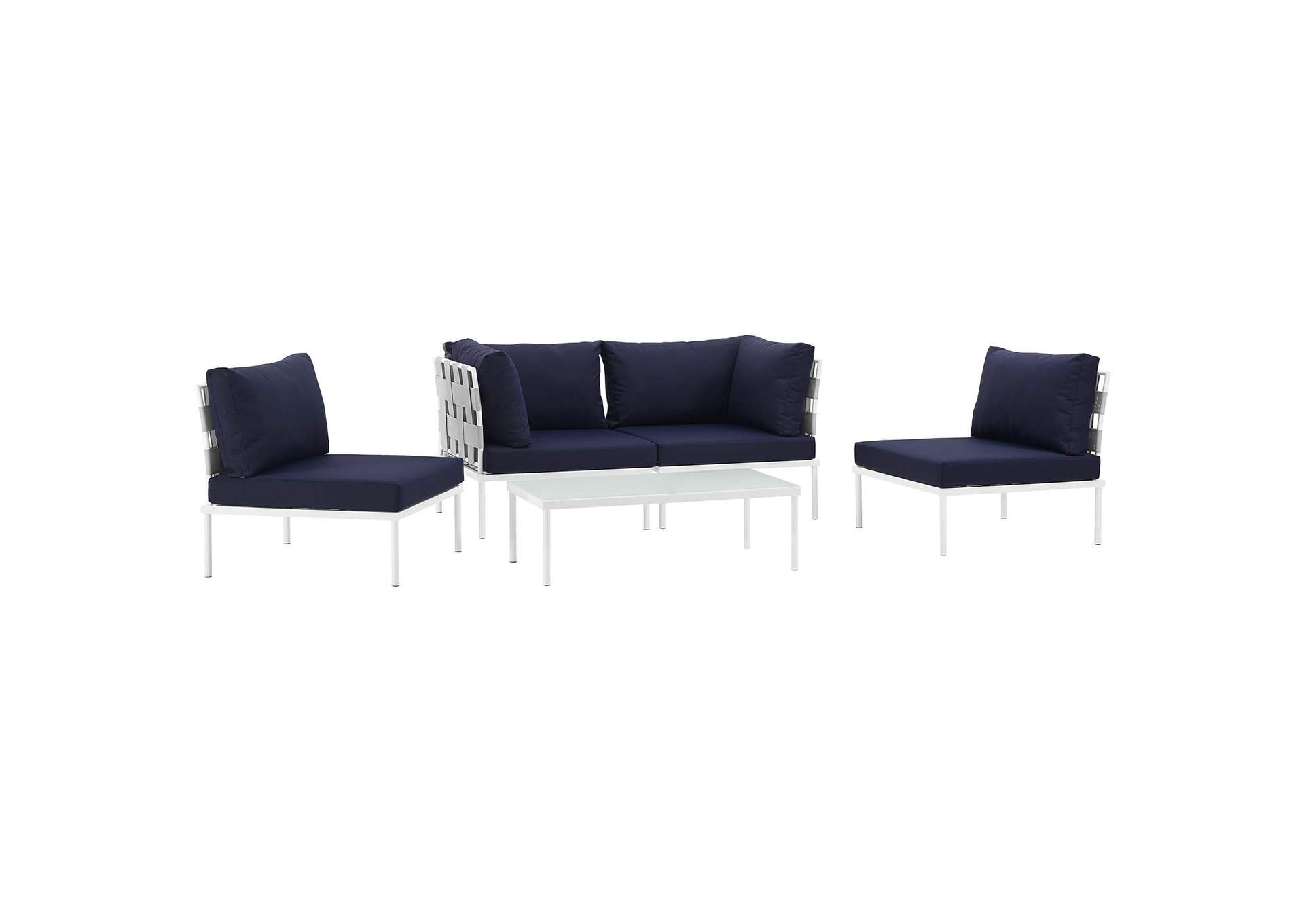White Navy Harmony 5 Piece Outdoor Patio Aluminum Sectional Sofa Set,Modway