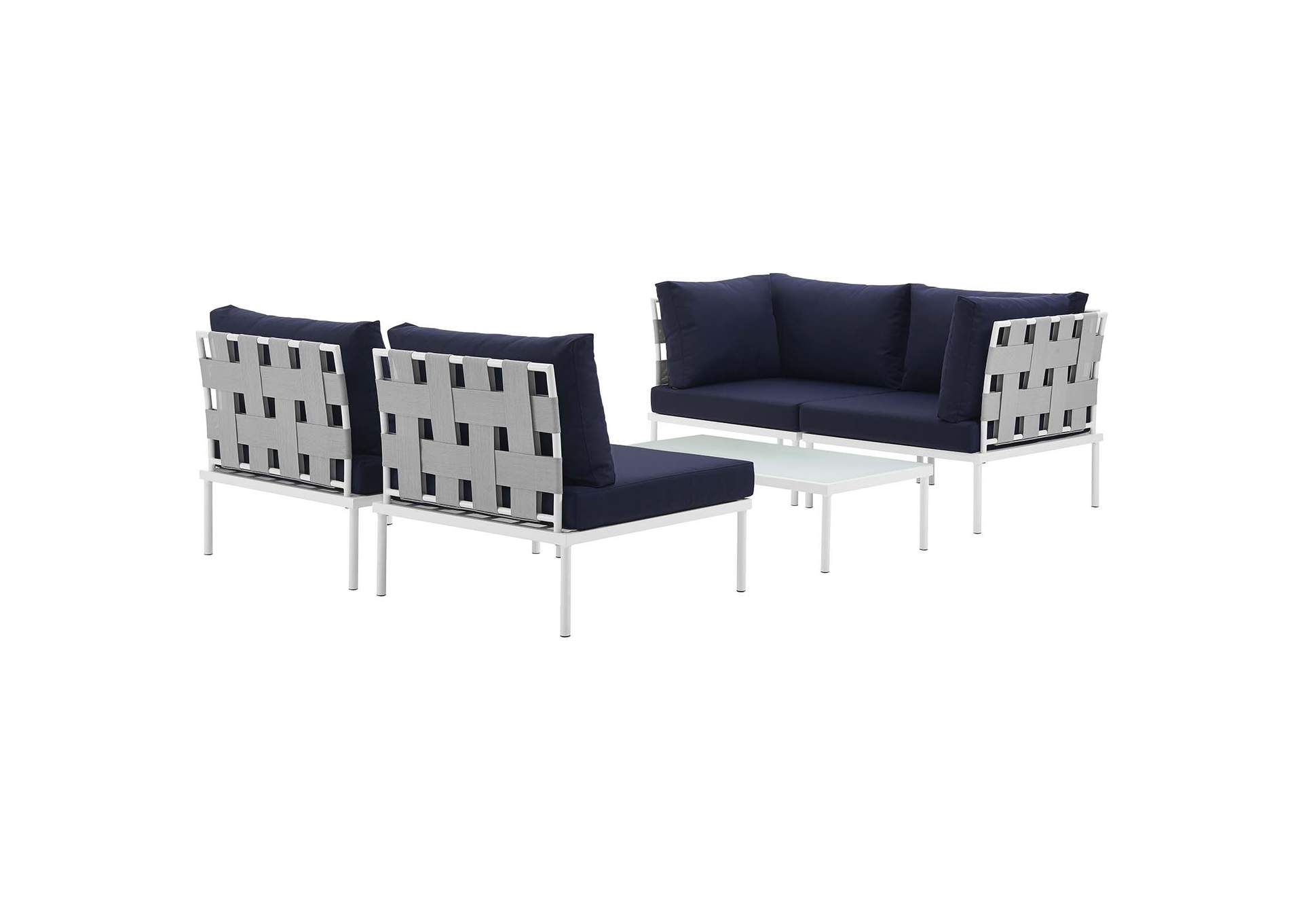 White Navy Harmony 5 Piece Outdoor Patio Aluminum Sectional Sofa Set,Modway