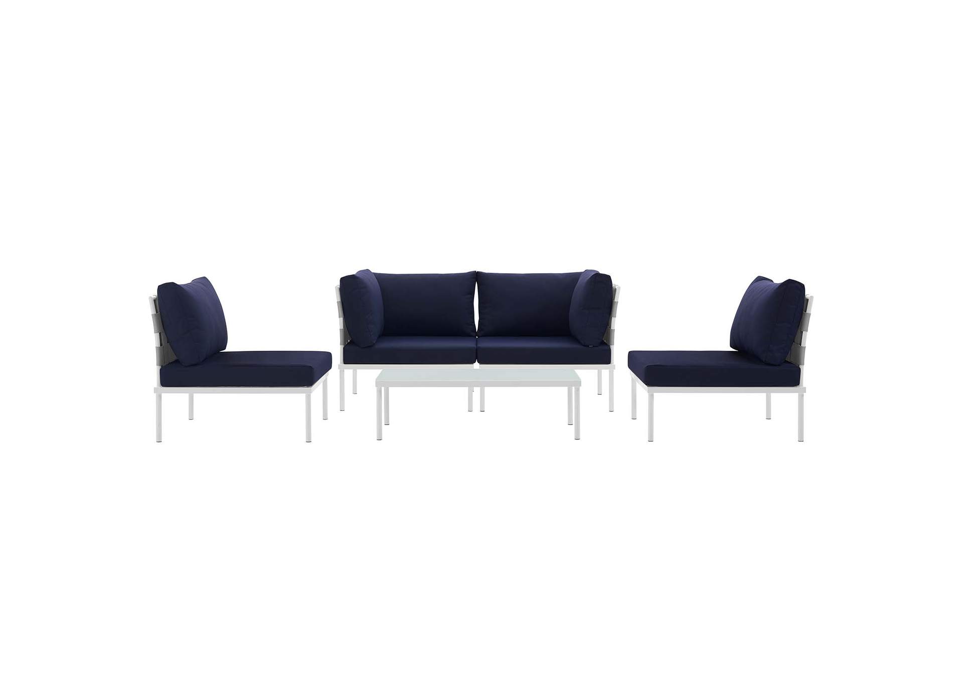 White Navy Harmony 5 Piece Outdoor Patio Aluminum Sectional Sofa Set,Modway