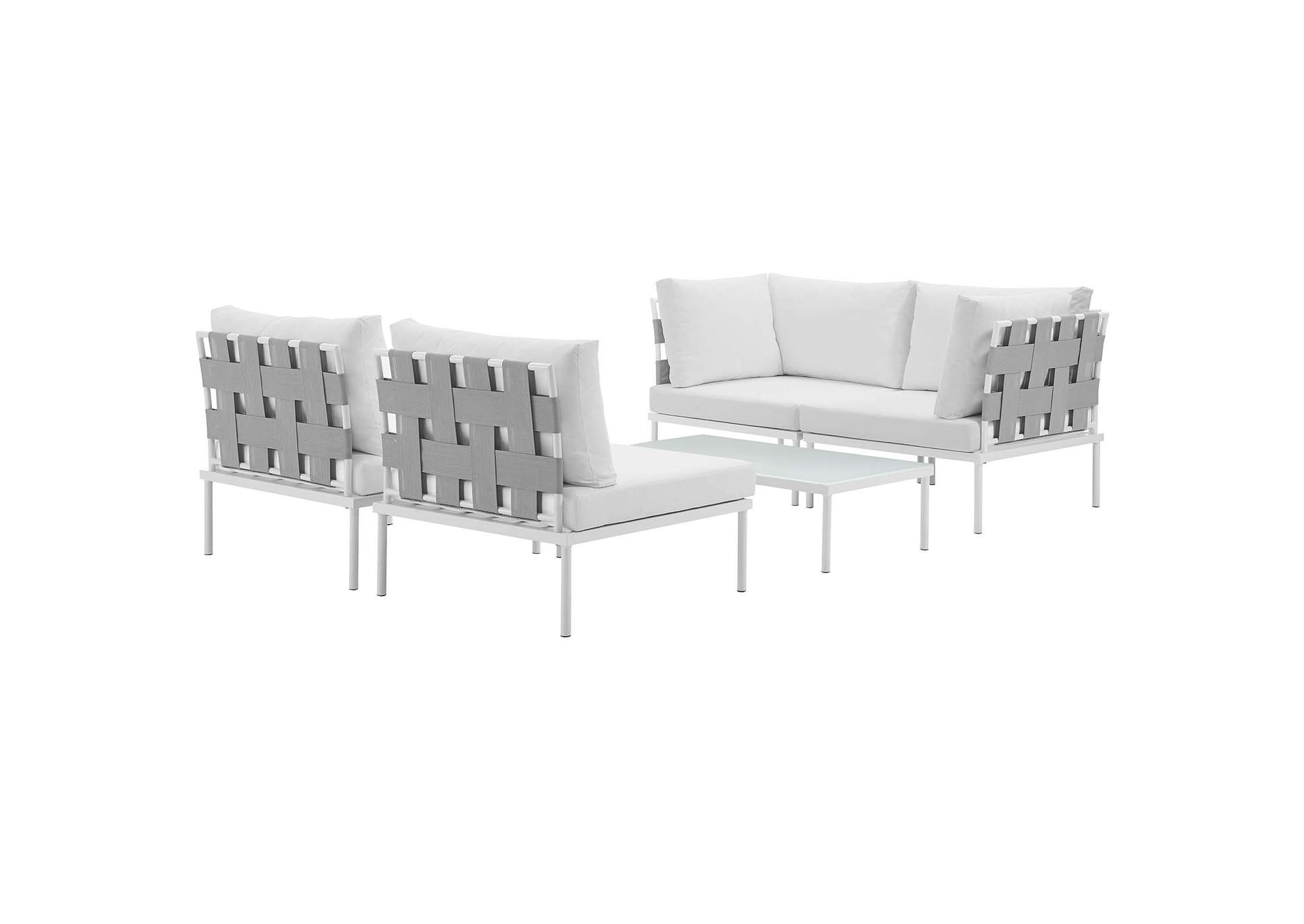 White White Harmony 5 Piece Outdoor Patio Aluminum Sectional Sofa Set,Modway