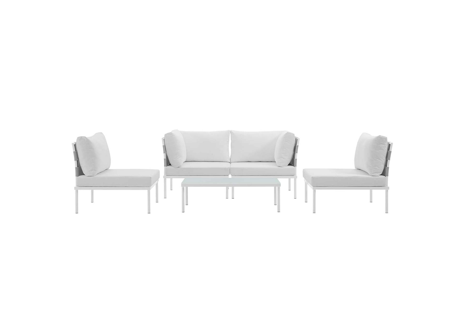 White White Harmony 5 Piece Outdoor Patio Aluminum Sectional Sofa Set,Modway