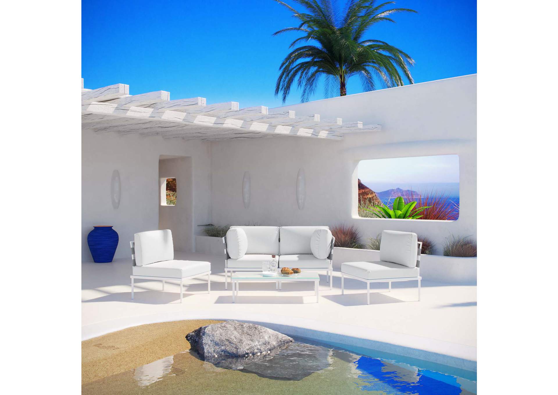 White White Harmony 5 Piece Outdoor Patio Aluminum Sectional Sofa Set,Modway