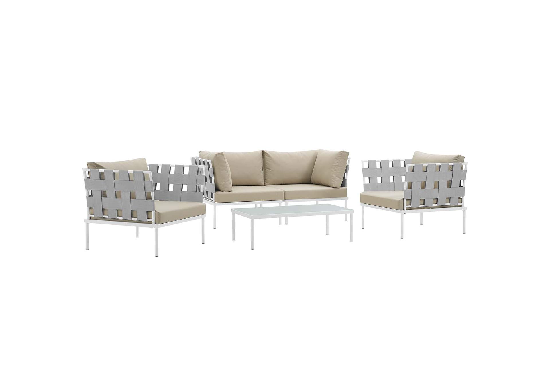 White Beige Harmony 5  Piece Outdoor Patio Aluminum Sectional Sofa Set,Modway