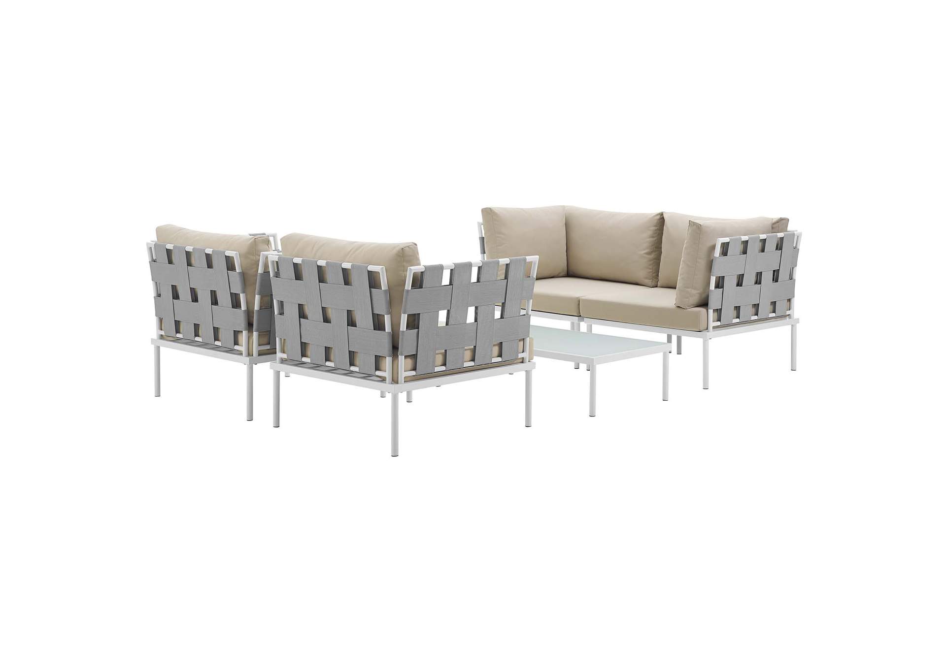 White Beige Harmony 5  Piece Outdoor Patio Aluminum Sectional Sofa Set,Modway