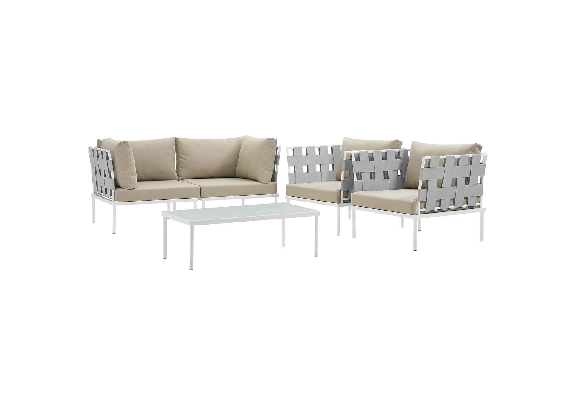White Beige Harmony 5  Piece Outdoor Patio Aluminum Sectional Sofa Set,Modway