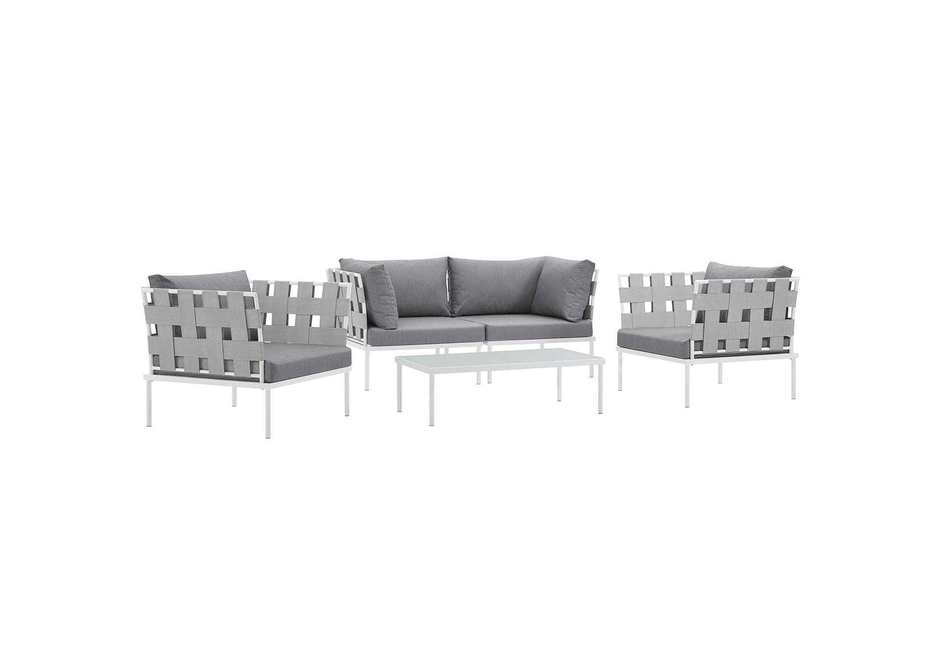 White Gray Harmony 5  Piece Outdoor Patio Aluminum Sectional Sofa Set,Modway