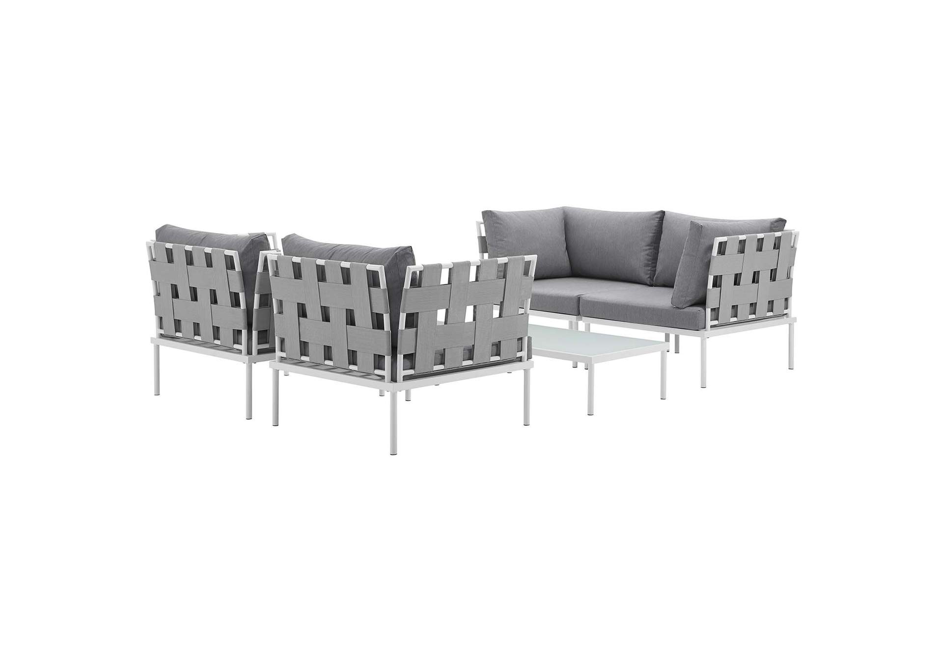 White Gray Harmony 5  Piece Outdoor Patio Aluminum Sectional Sofa Set,Modway