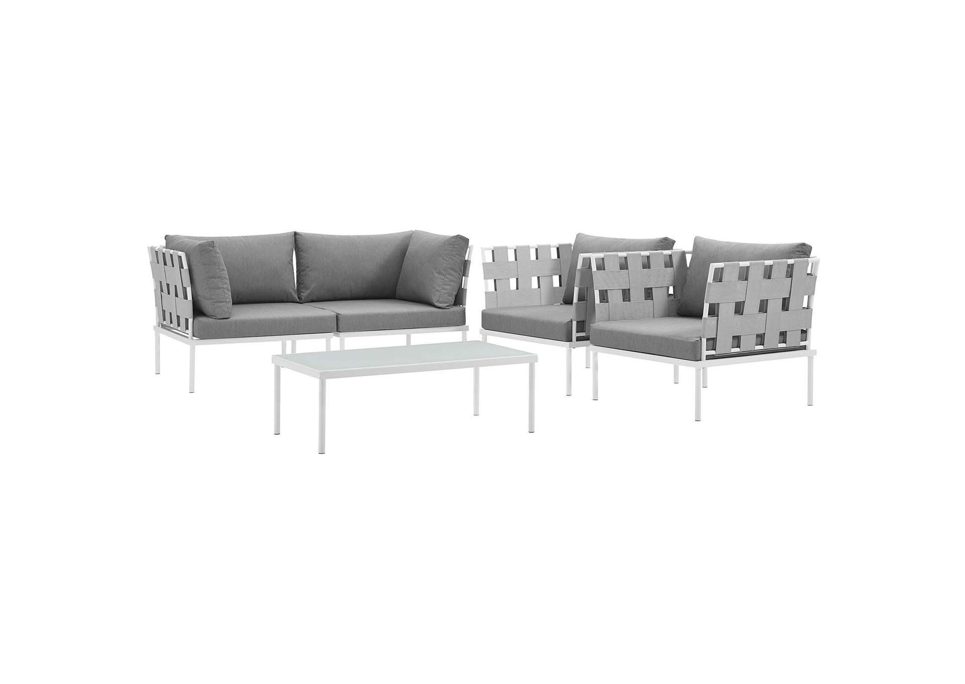 White Gray Harmony 5  Piece Outdoor Patio Aluminum Sectional Sofa Set,Modway