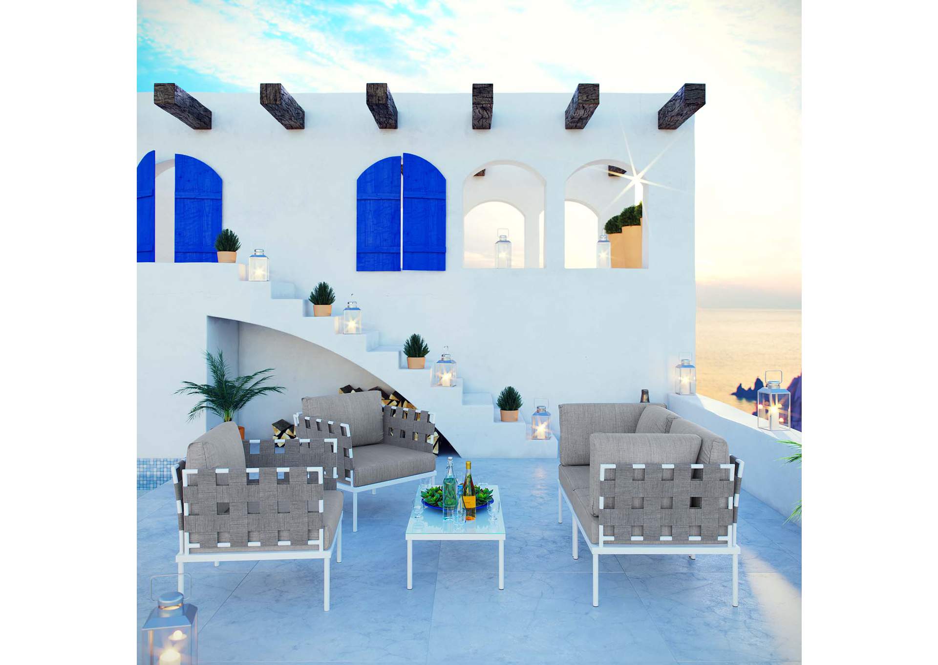 White Gray Harmony 5  Piece Outdoor Patio Aluminum Sectional Sofa Set,Modway