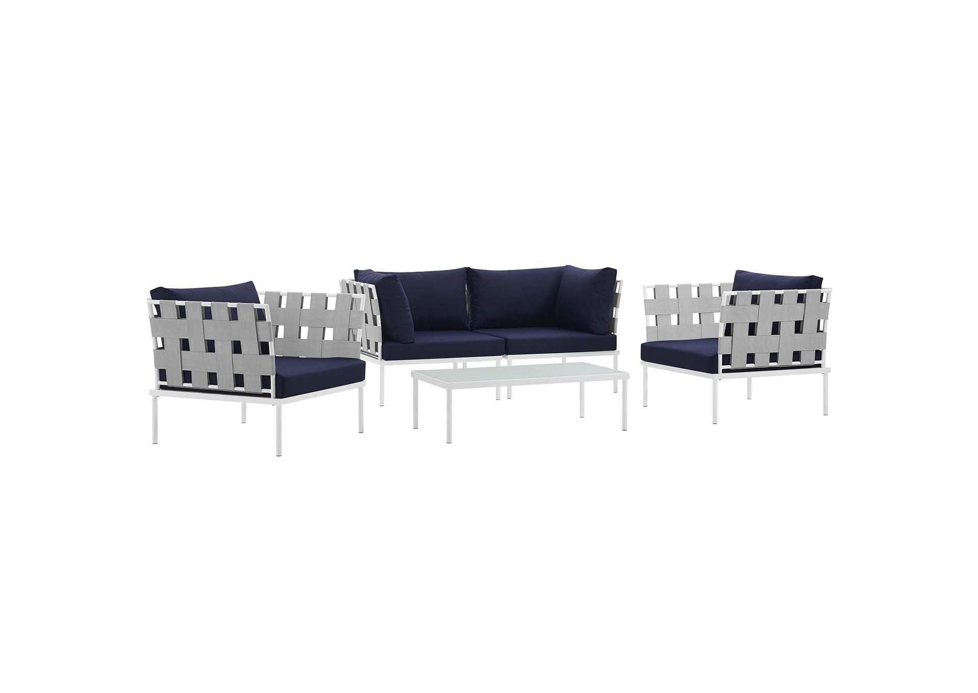 White Navy Harmony 5  Piece Outdoor Patio Aluminum Sectional Sofa Set,Modway