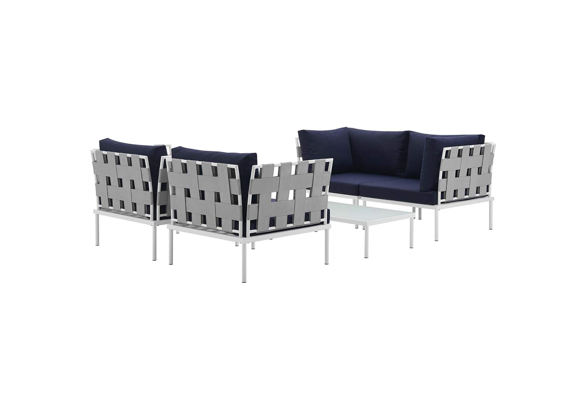 White Navy Harmony 5  Piece Outdoor Patio Aluminum Sectional Sofa Set,Modway