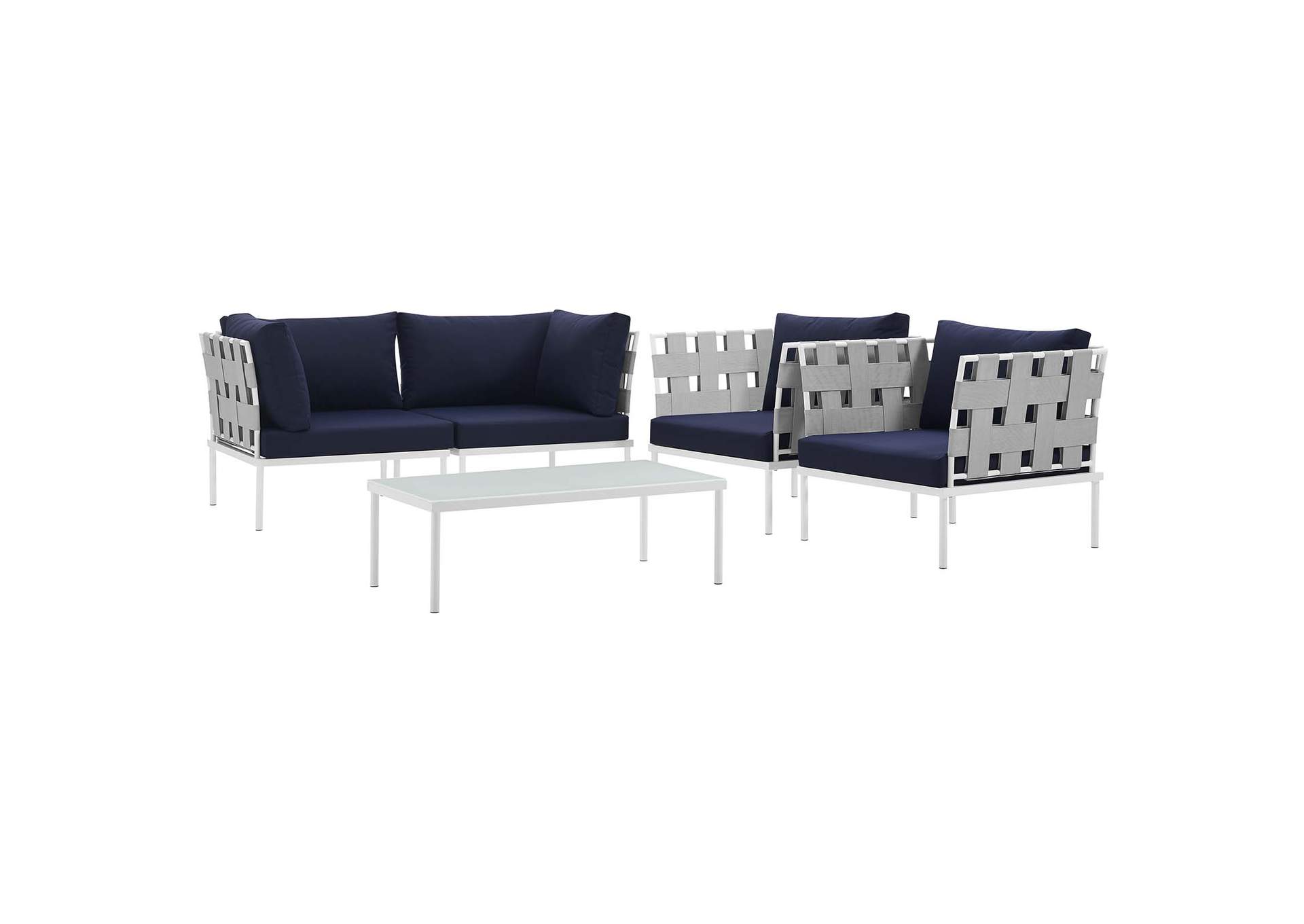 White Navy Harmony 5  Piece Outdoor Patio Aluminum Sectional Sofa Set,Modway