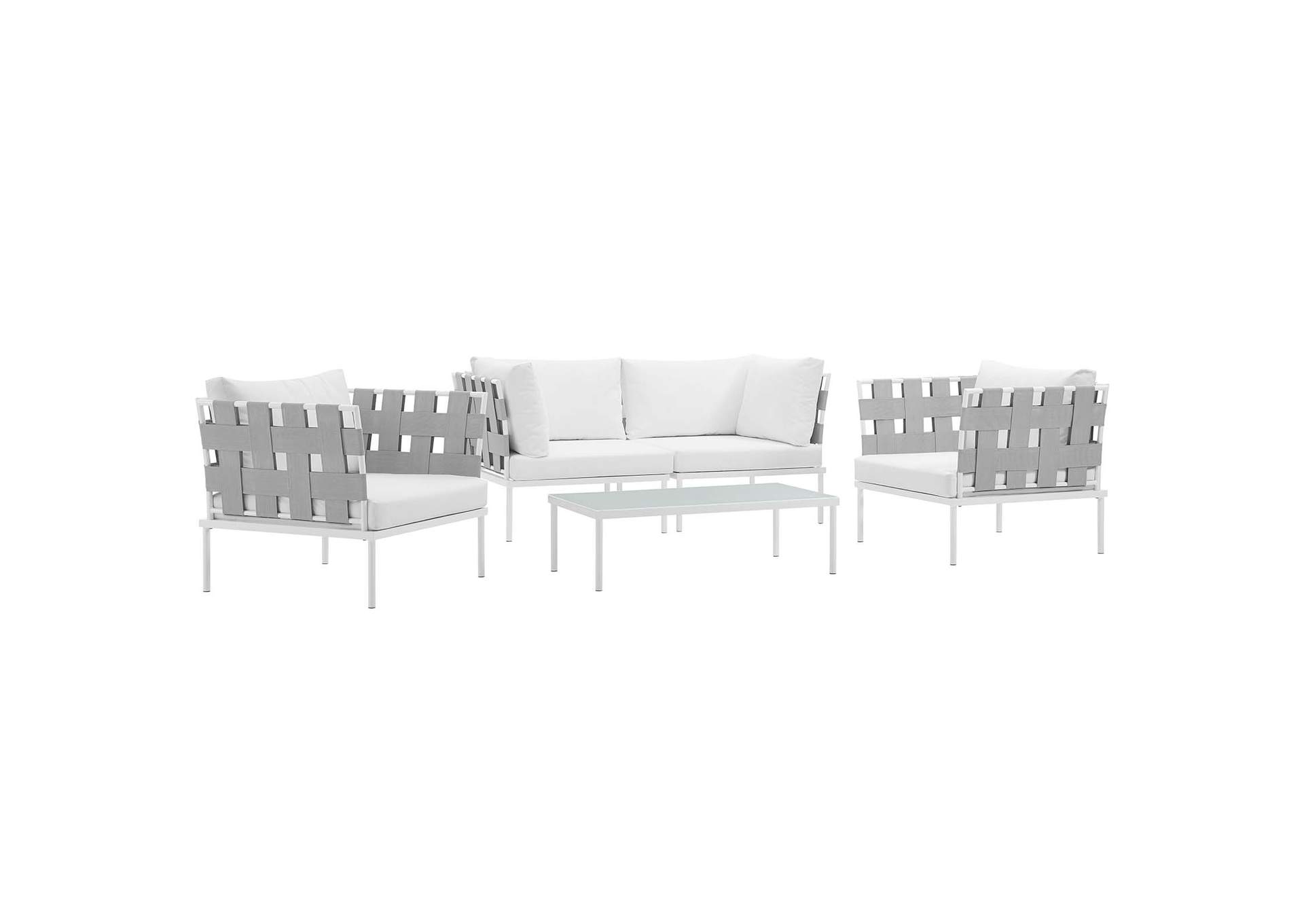 White White Harmony 5  Piece Outdoor Patio Aluminum Sectional Sofa Set,Modway