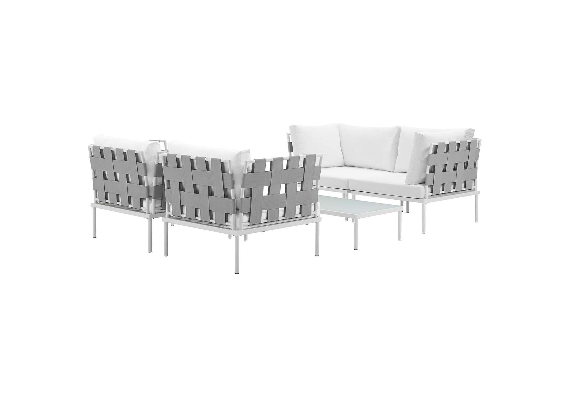 White White Harmony 5  Piece Outdoor Patio Aluminum Sectional Sofa Set,Modway