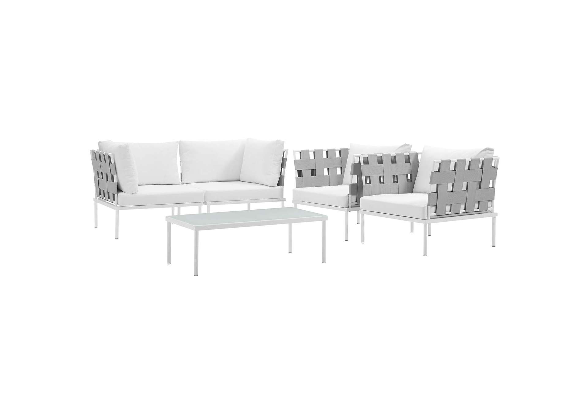 White White Harmony 5  Piece Outdoor Patio Aluminum Sectional Sofa Set,Modway
