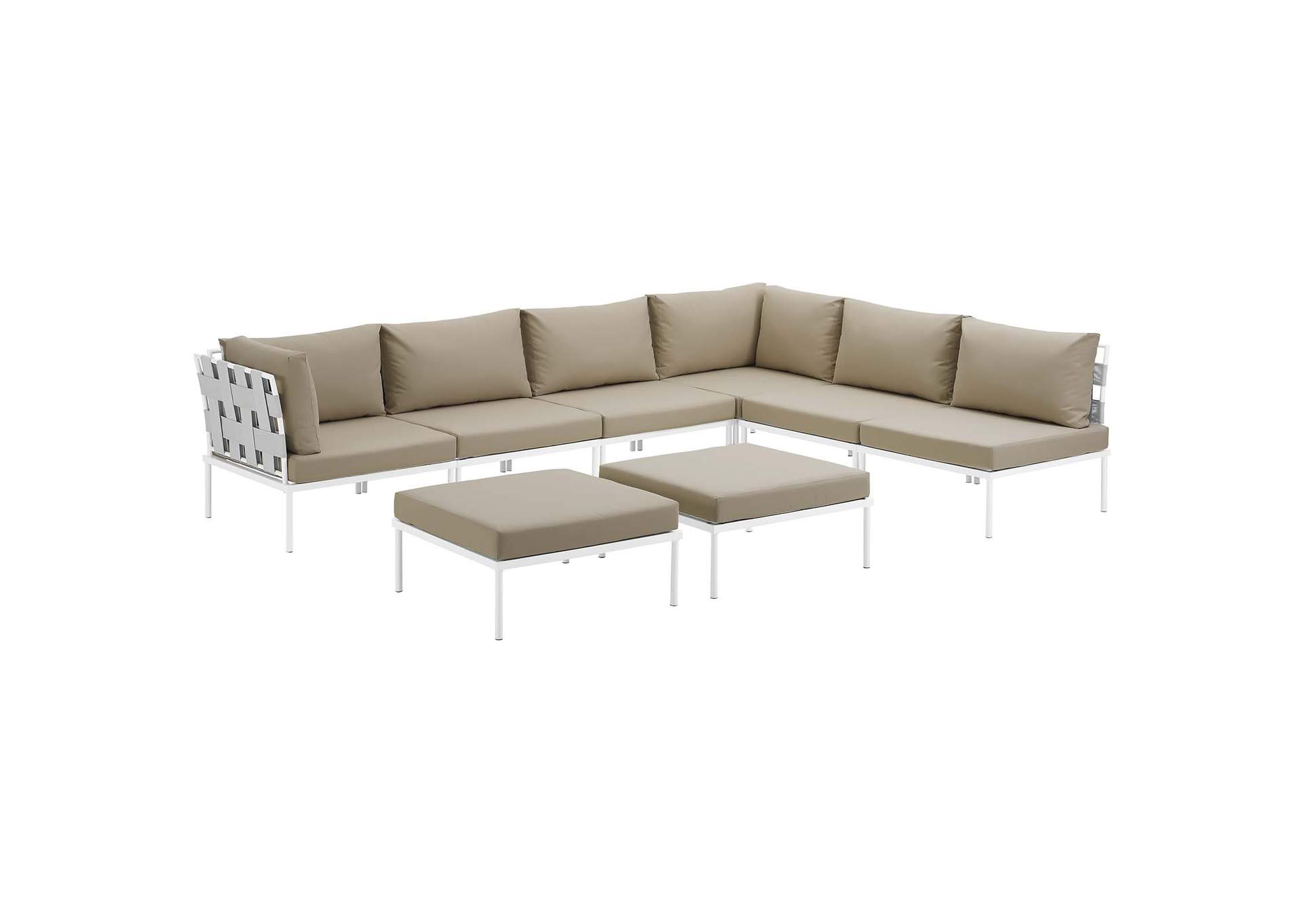 White Beige Harmony 8 Piece Outdoor Patio Aluminum Sectional Sofa Set,Modway