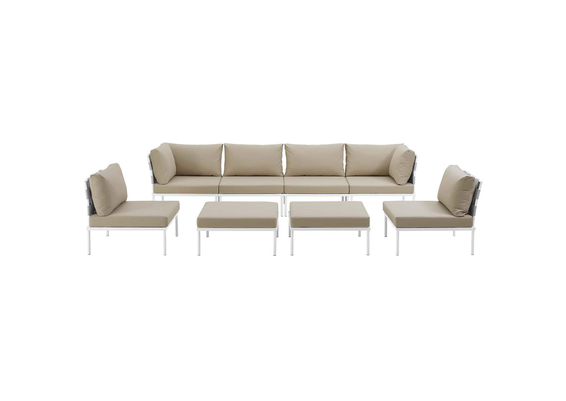 White Beige Harmony 8 Piece Outdoor Patio Aluminum Sectional Sofa Set,Modway