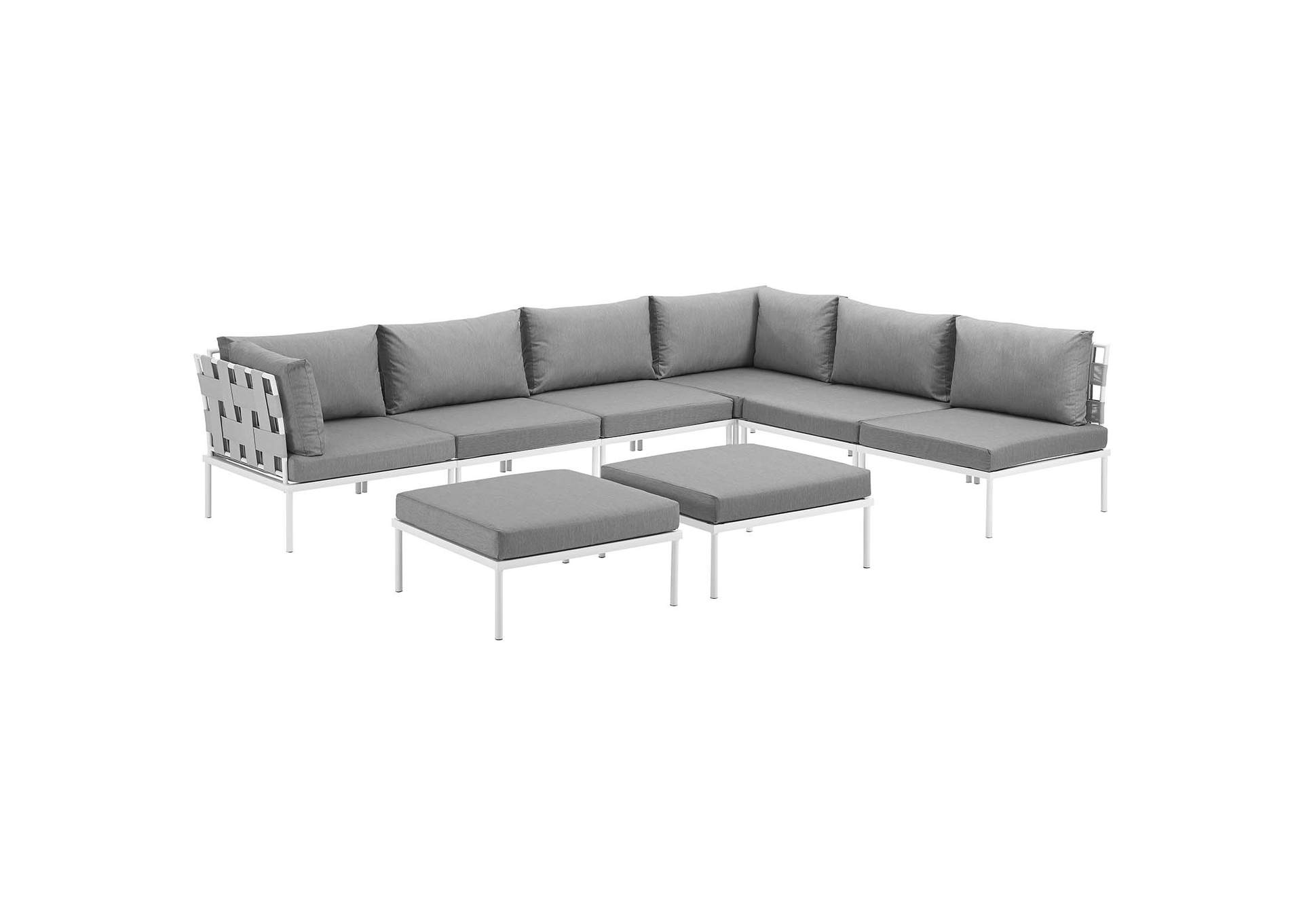 White Gray Harmony 8 Piece Outdoor Patio Aluminum Sectional Sofa Set,Modway