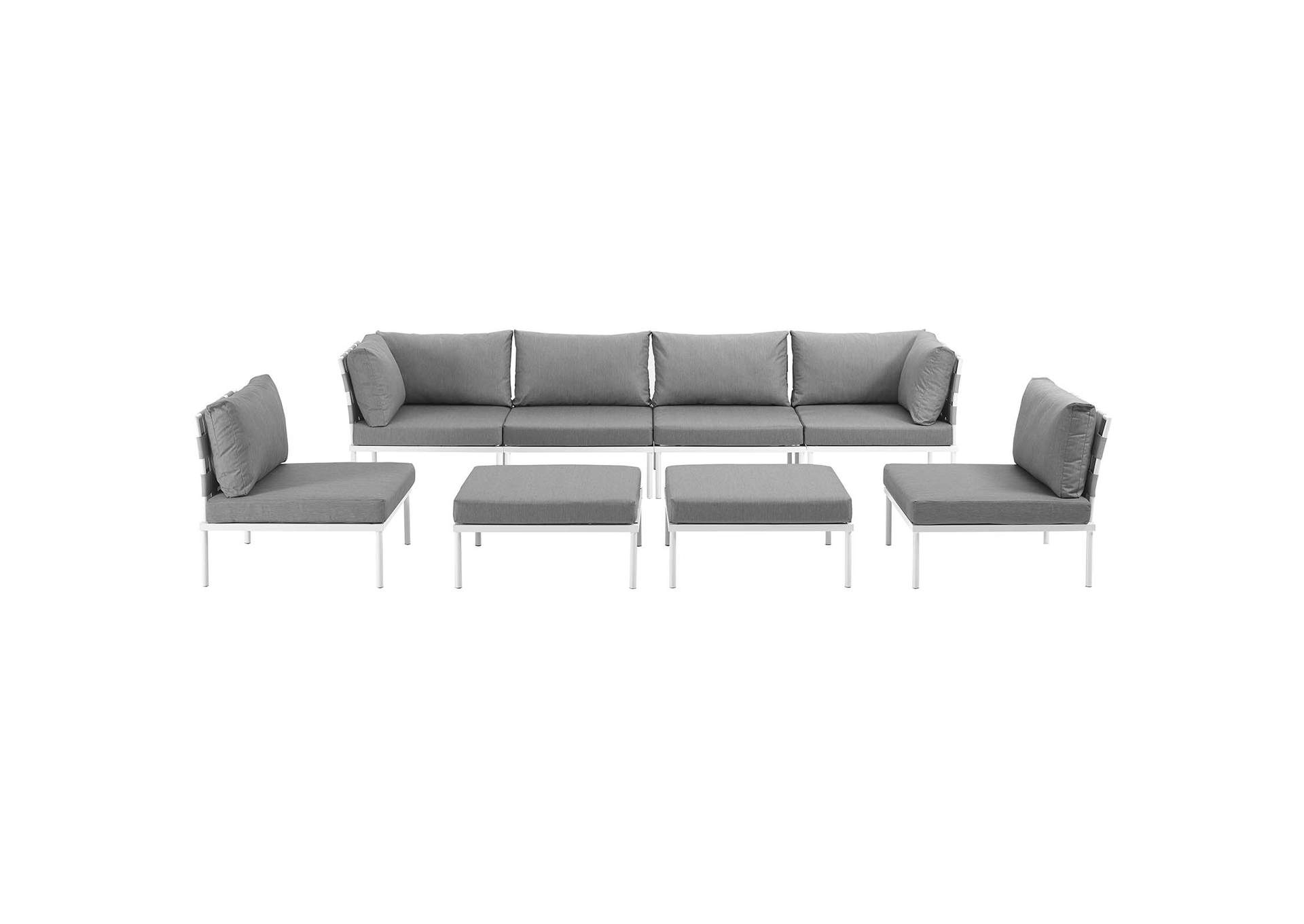 White Gray Harmony 8 Piece Outdoor Patio Aluminum Sectional Sofa Set,Modway