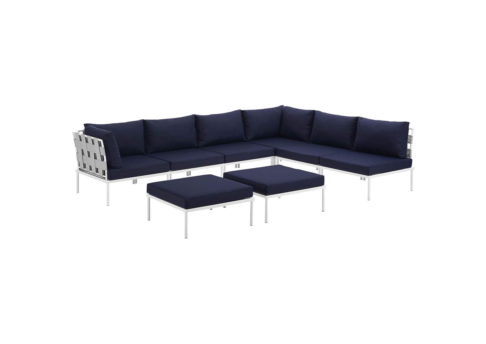 White Navy Harmony 8 Piece Outdoor Patio Aluminum Sectional Sofa Set,Modway