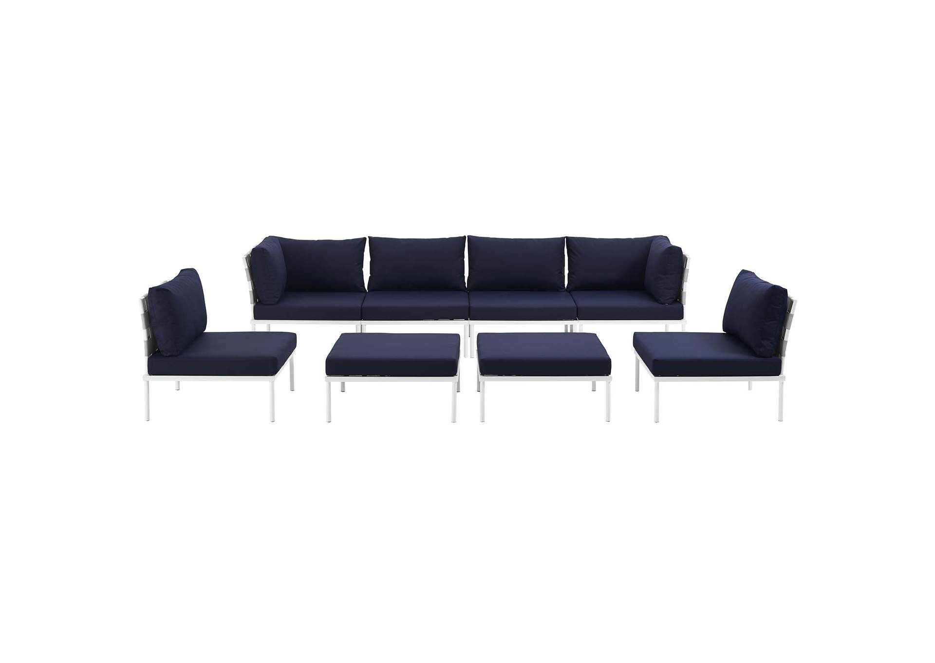 White Navy Harmony 8 Piece Outdoor Patio Aluminum Sectional Sofa Set,Modway