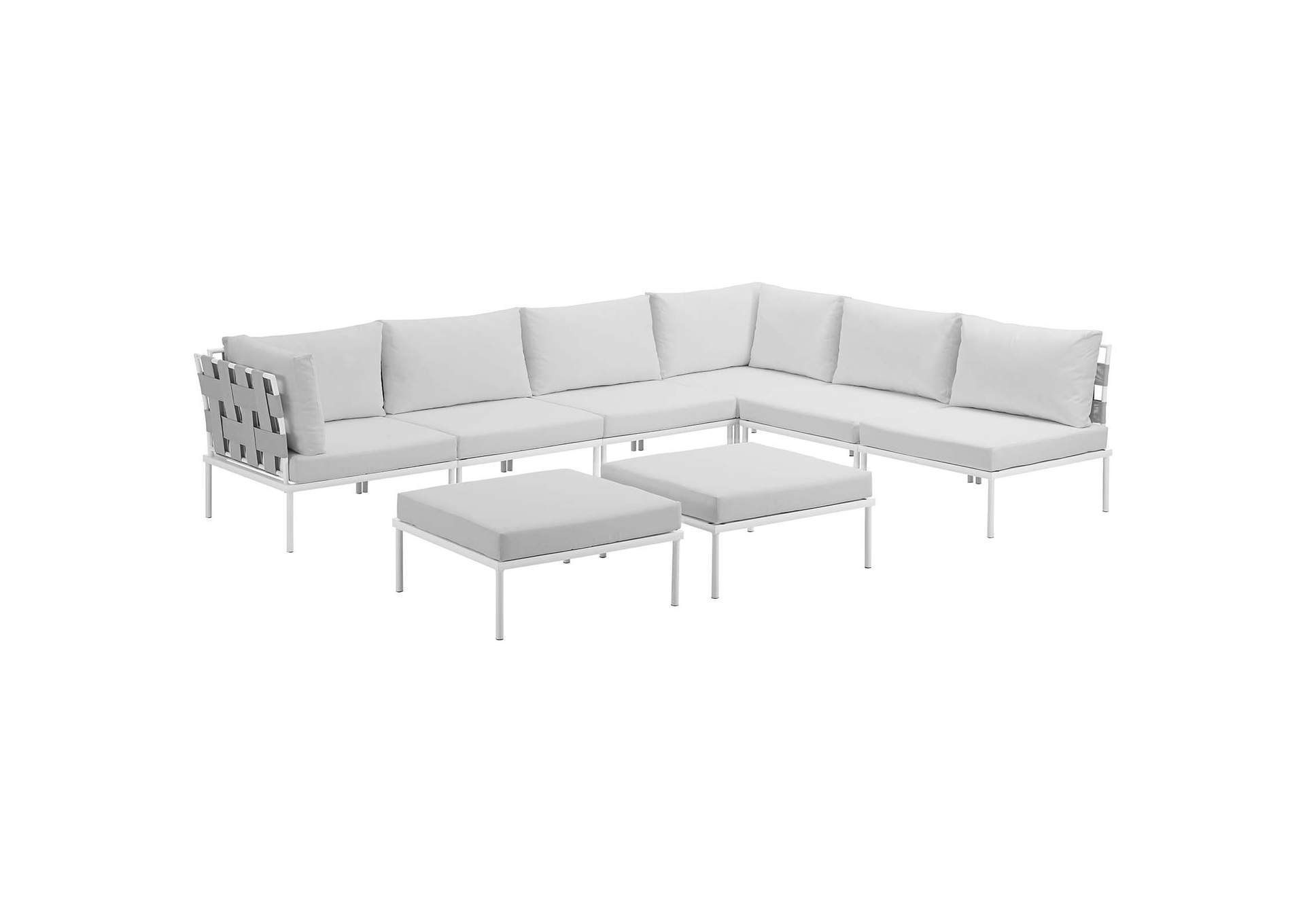 White White Harmony 8 Piece Outdoor Patio Aluminum Sectional Sofa Set,Modway
