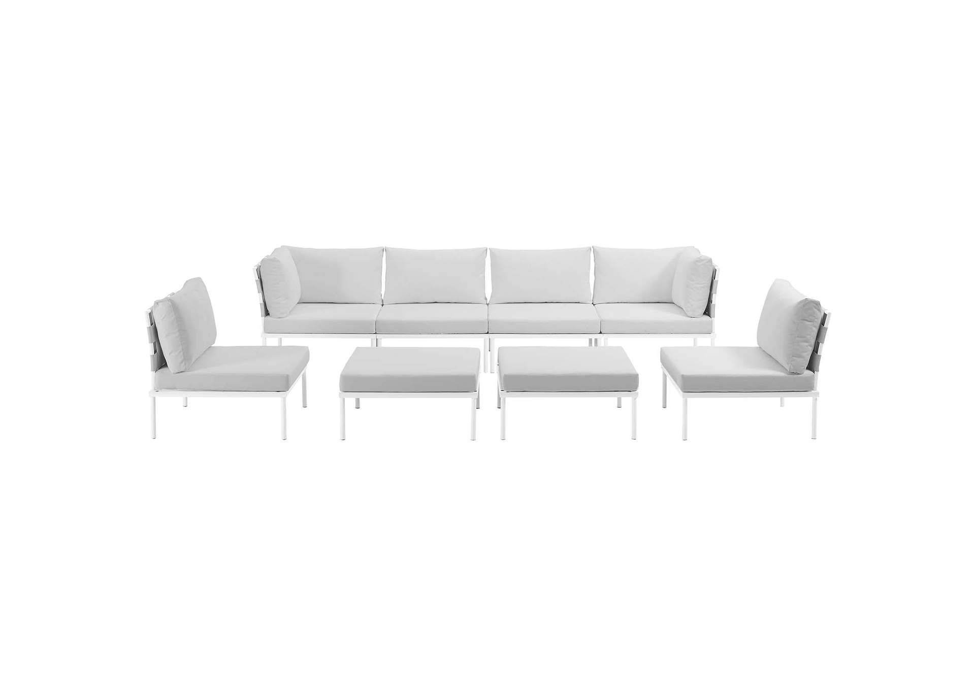 White White Harmony 8 Piece Outdoor Patio Aluminum Sectional Sofa Set,Modway