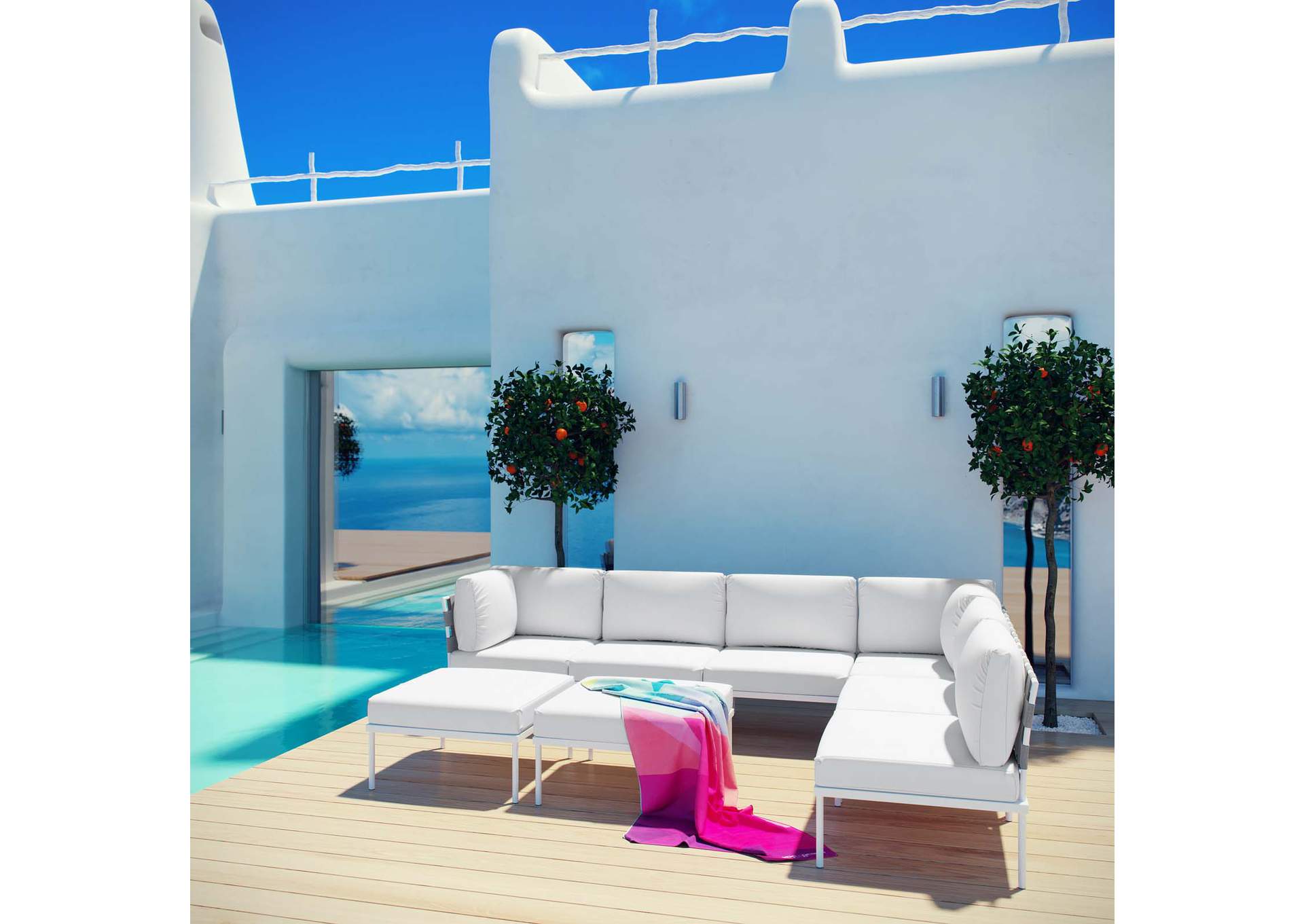 White White Harmony 8 Piece Outdoor Patio Aluminum Sectional Sofa Set,Modway