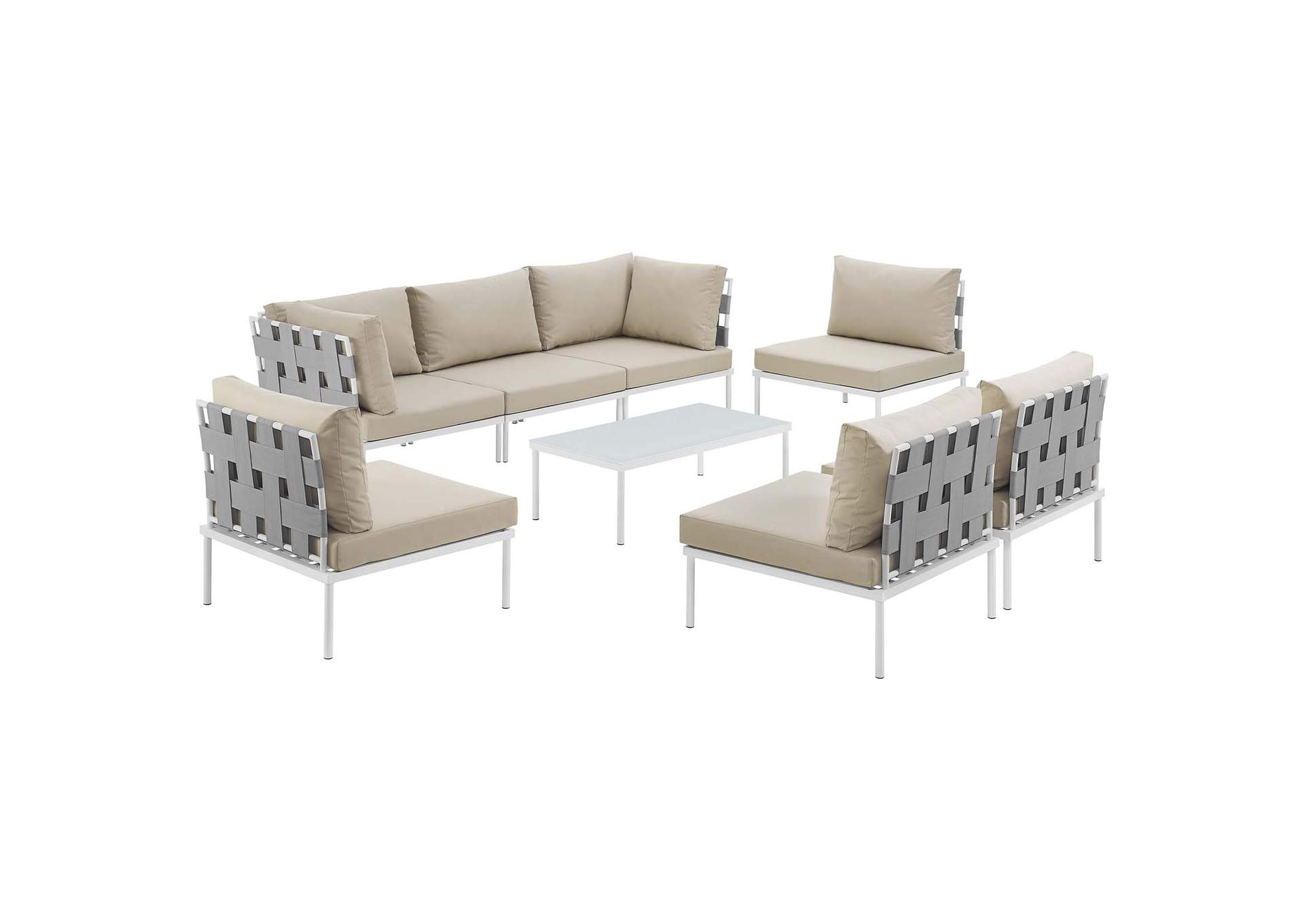 White Beige Harmony 8 Piece Outdoor Patio Aluminum Sectional Sofa Set,Modway