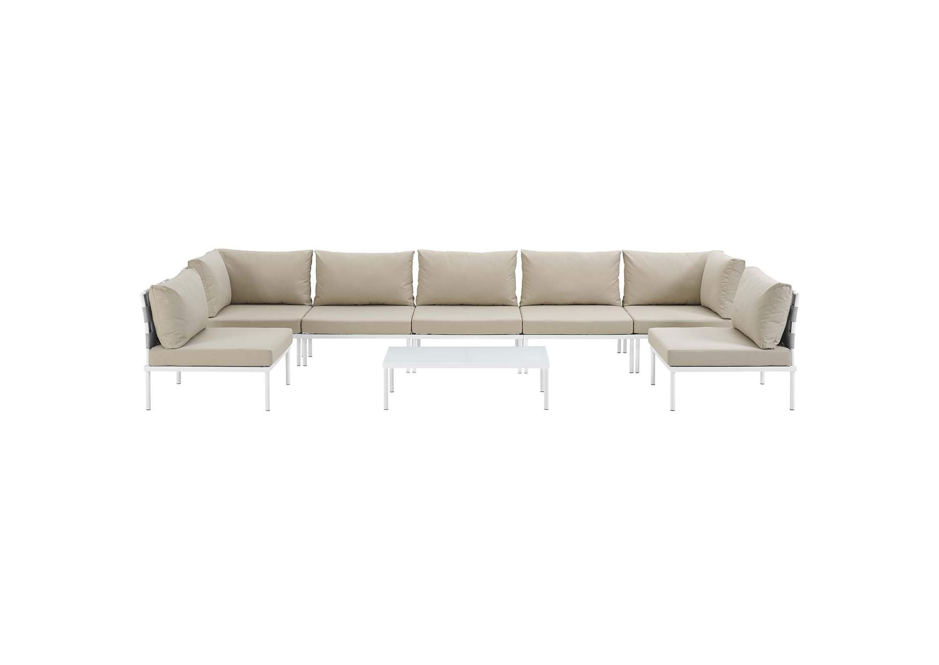 White Beige Harmony 8 Piece Outdoor Patio Aluminum Sectional Sofa Set,Modway
