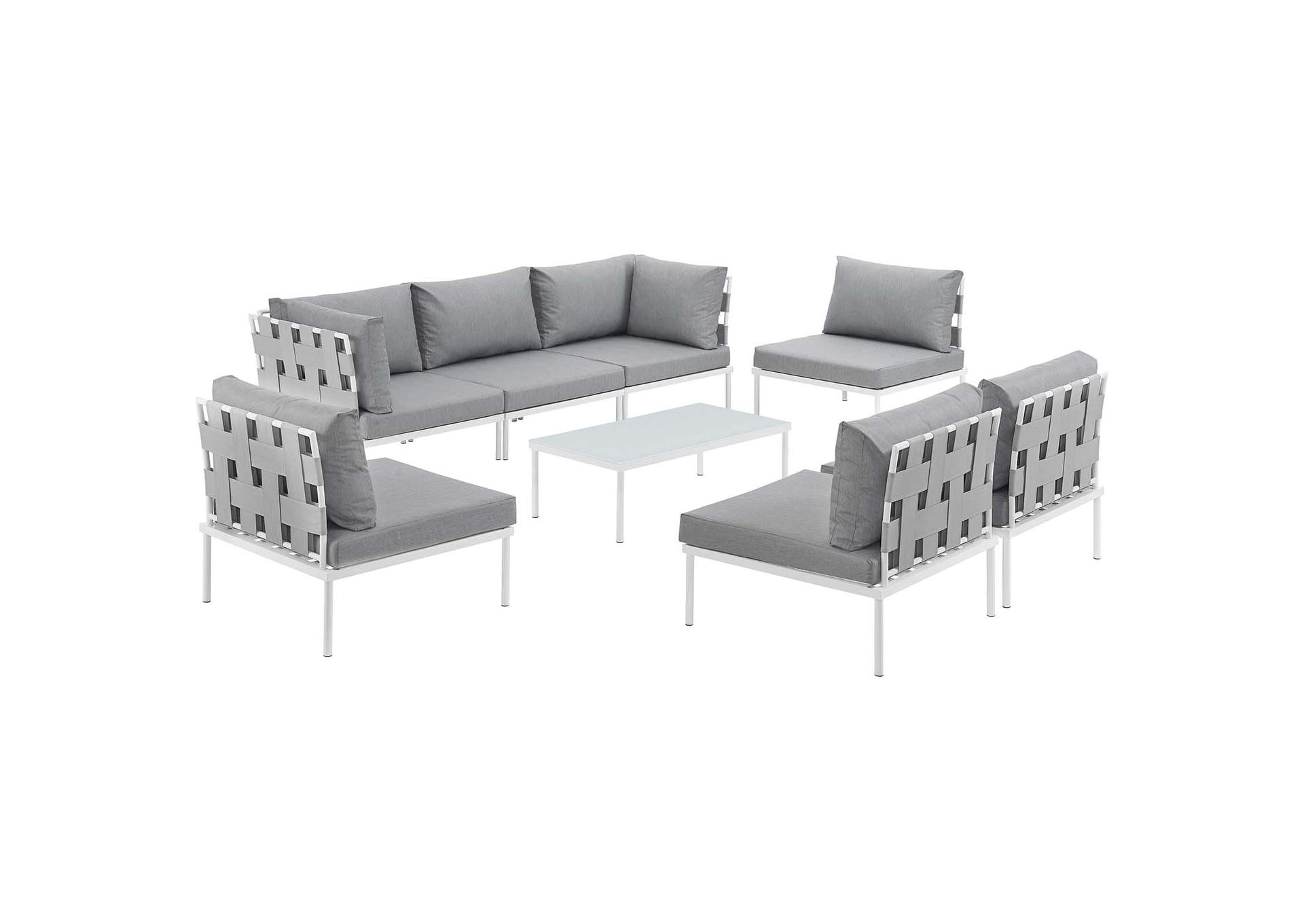 White Gray Harmony 8 Piece Outdoor Patio Aluminum Sectional Sofa Set,Modway