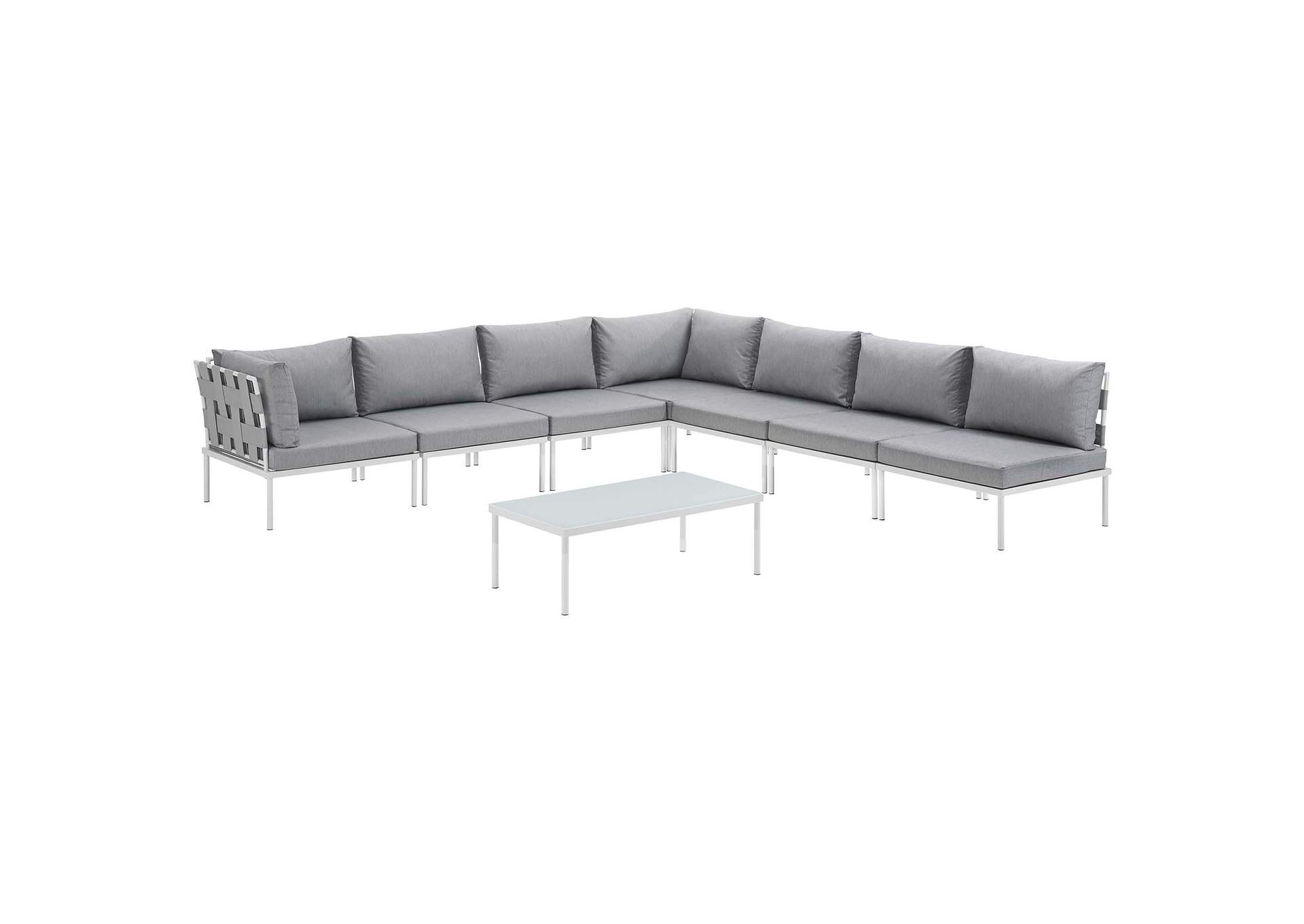 White Gray Harmony 8 Piece Outdoor Patio Aluminum Sectional Sofa Set,Modway