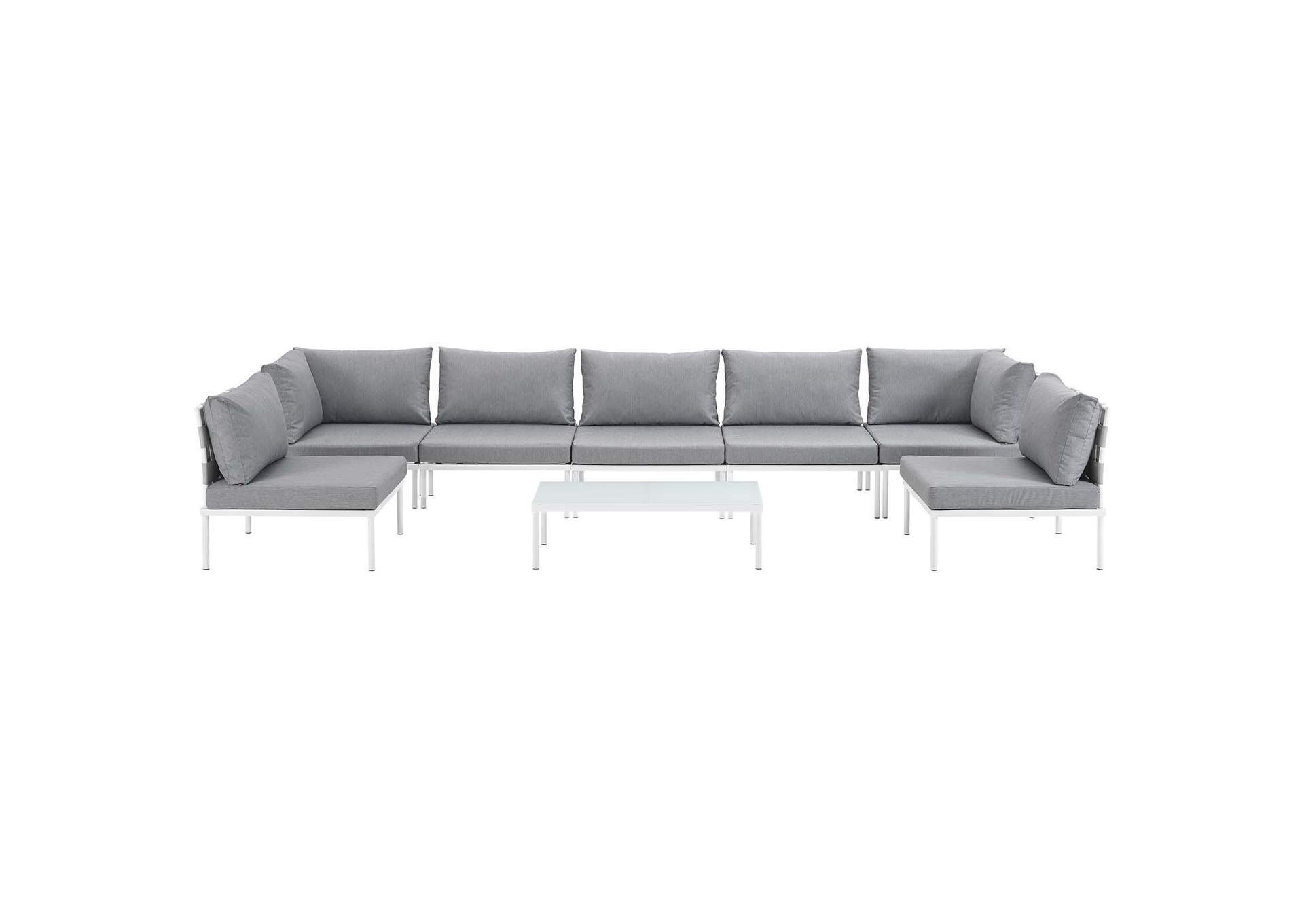 White Gray Harmony 8 Piece Outdoor Patio Aluminum Sectional Sofa Set,Modway