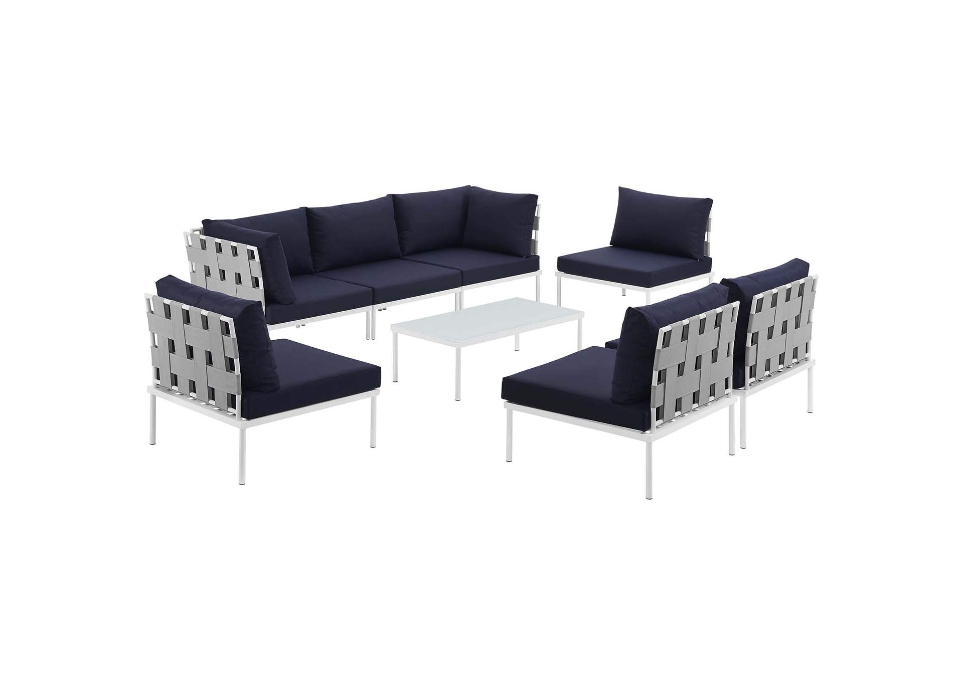 White Navy Harmony 8 Piece Outdoor Patio Aluminum Sectional Sofa Set,Modway