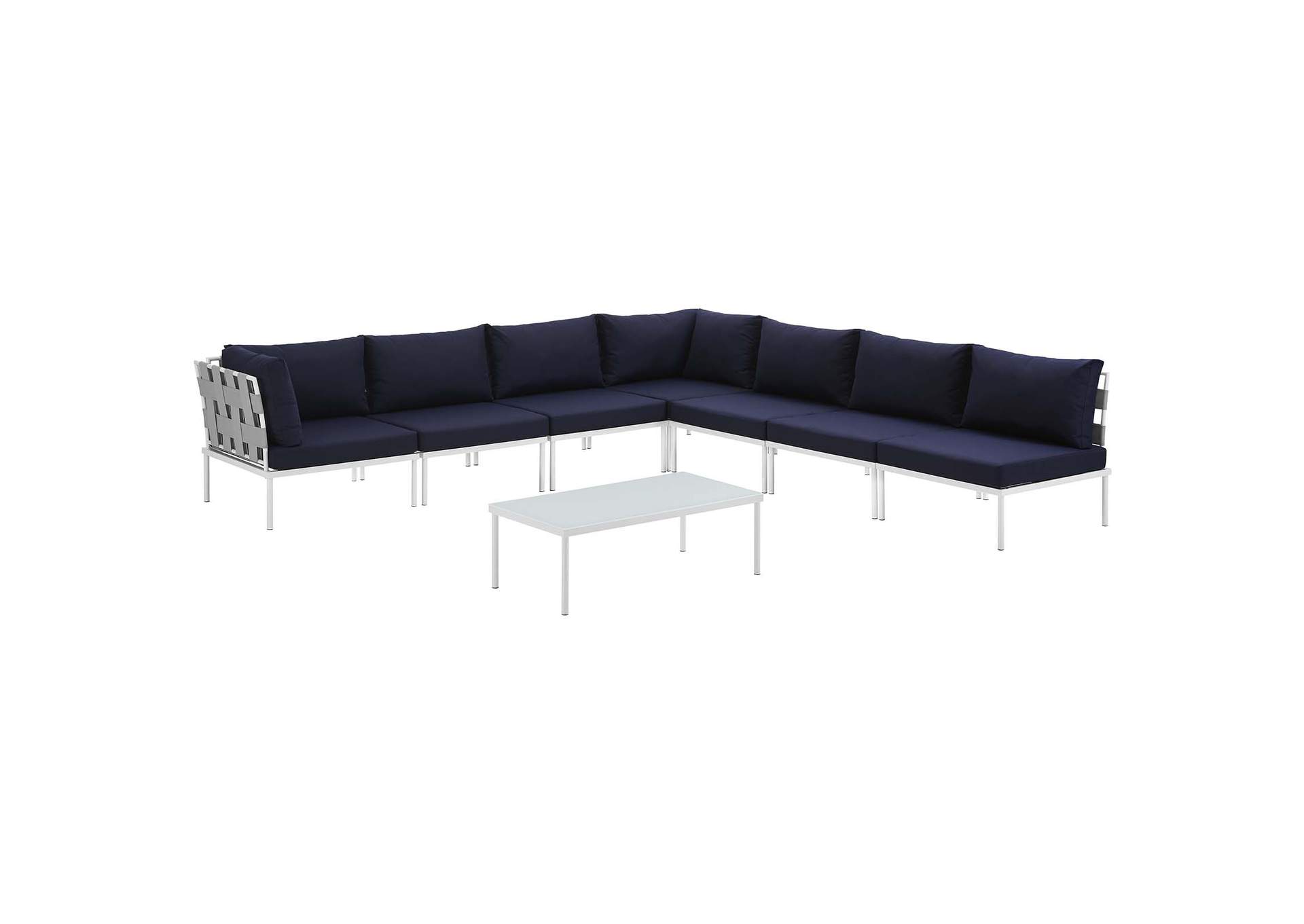 White Navy Harmony 8 Piece Outdoor Patio Aluminum Sectional Sofa Set,Modway